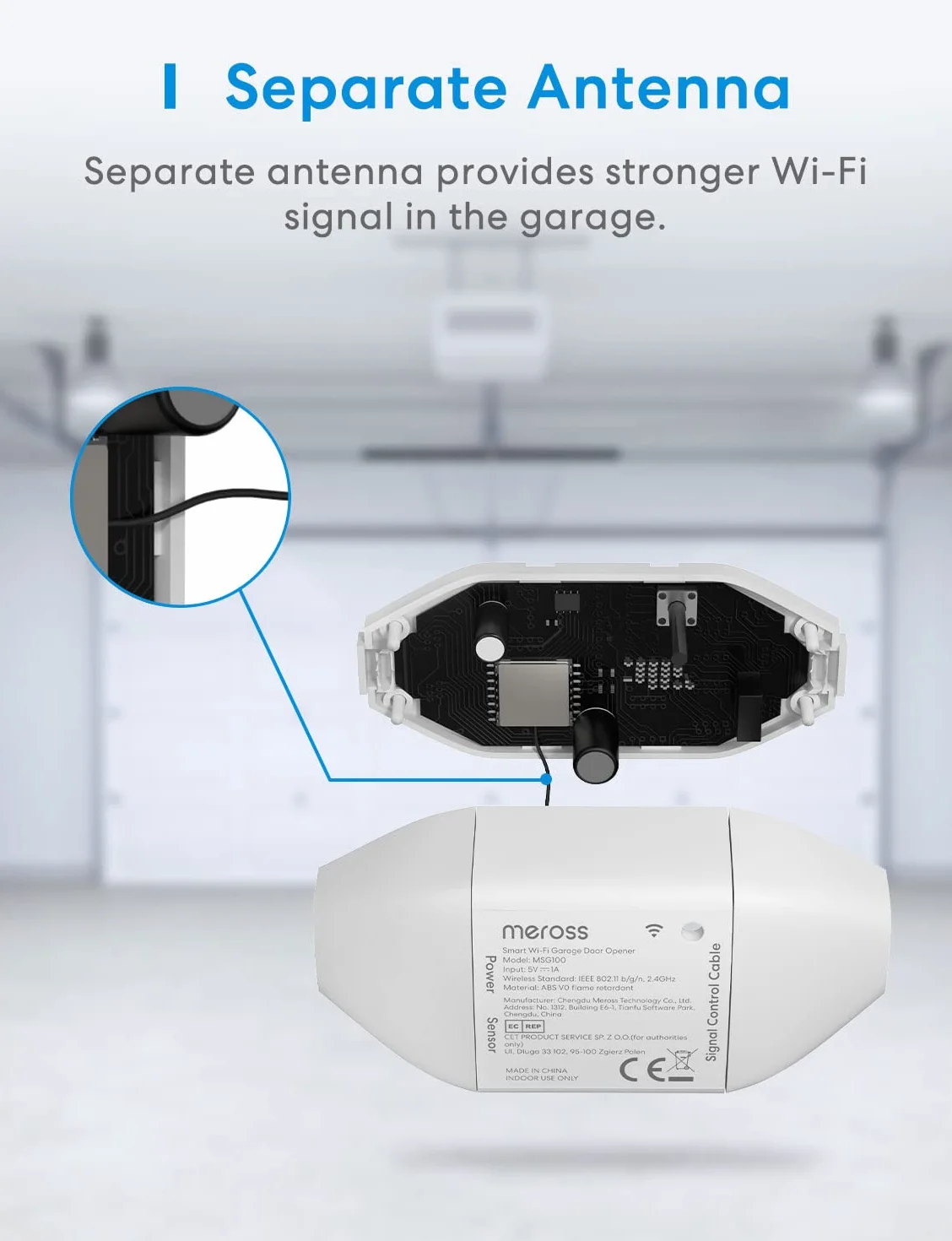 Meross otwieracz do drzwi garażowych podłączony do WiFi, inteligentny pilot do drzwi kompatybilny z Alexa, Google Home i SmartThings, pilot zdalnego sterowania, sterowanie głosowe i funkcja czasu