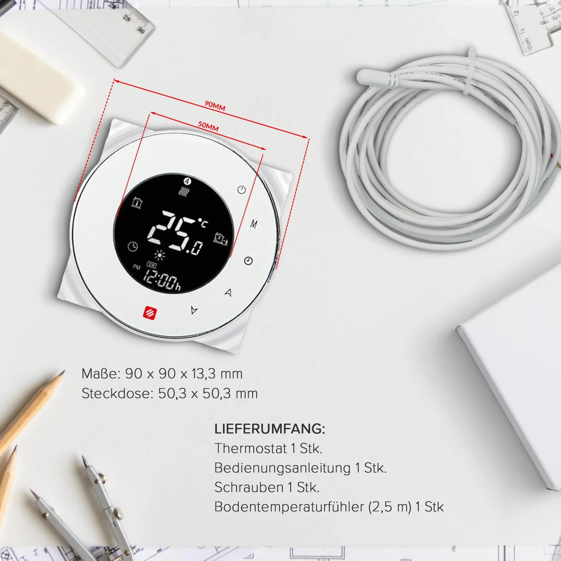DREAM HEAT Inteligentny termostat, okrągły wyświetlacz dotykowy, sterowanie Wi-Fi, programowalne tryby, kompatybilny z Amazon Echo, Google Home