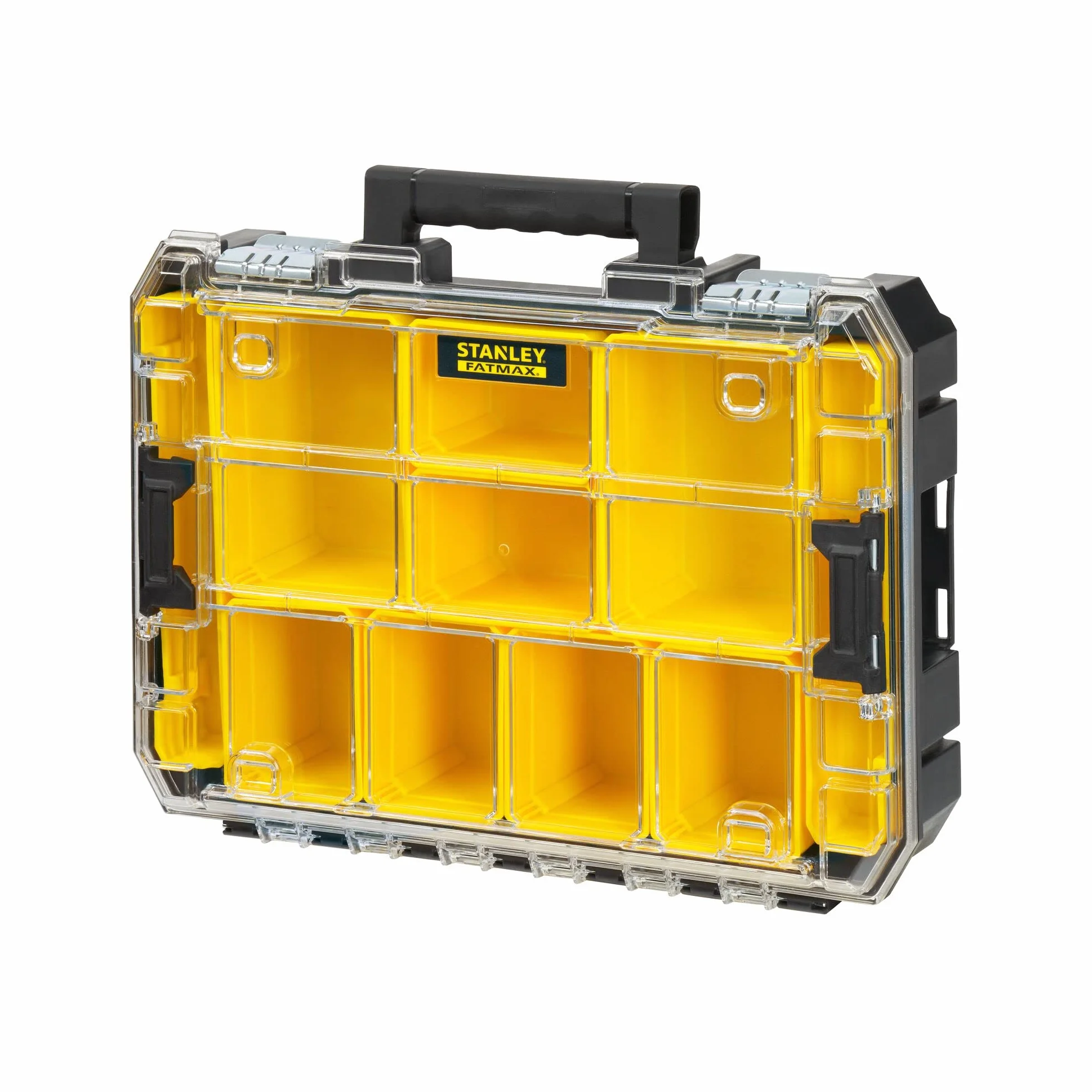 Stanley FatMax FMST82967-1 organizer na narzędzia z przezroczystą pokrywą, z 10 wkładami do sortowania różnych rozmiarów, można łączyć z innymi pudełkami Tstak