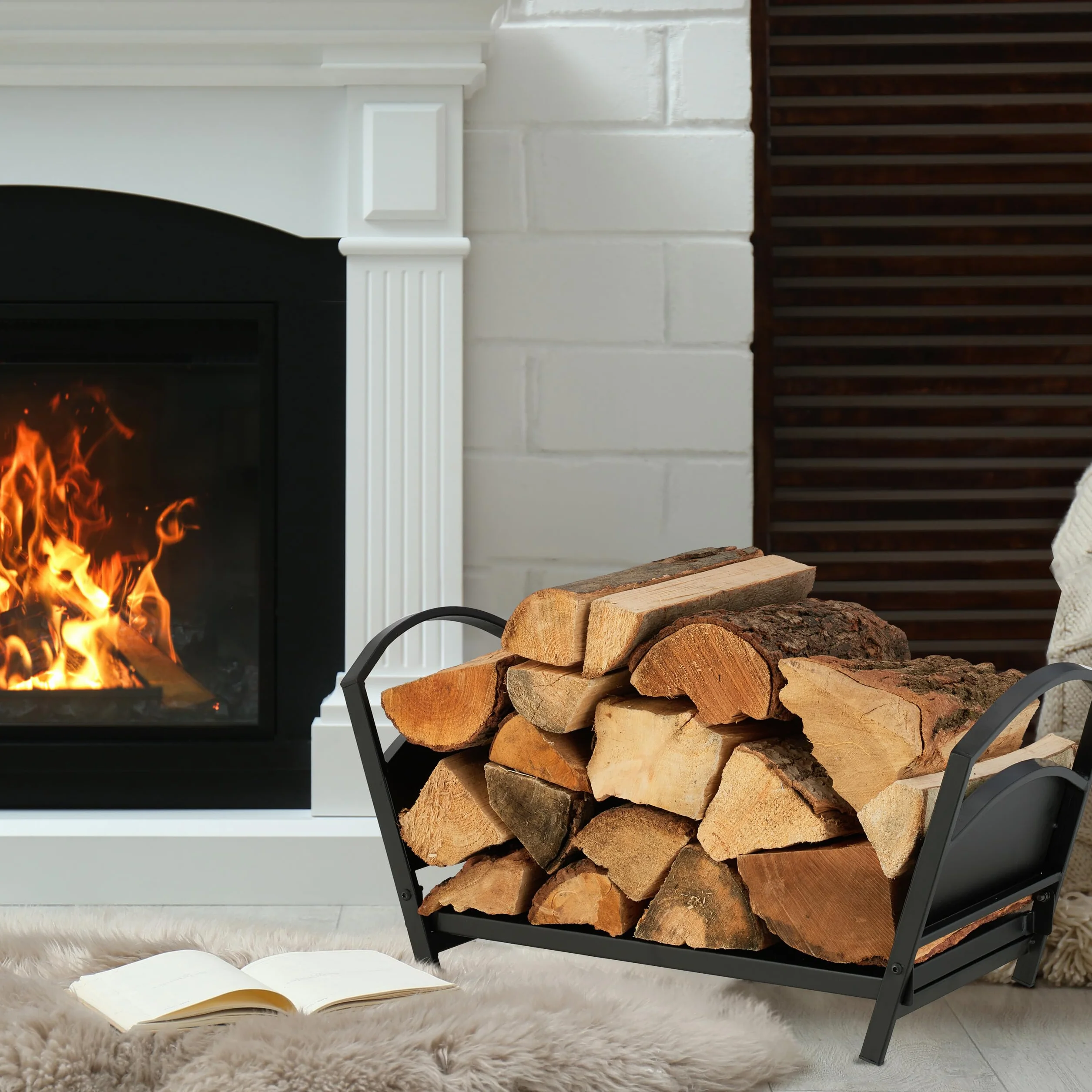 Relaxdays Kosz na drewno metalowe składany stojak 33 x 66 x 30,5 cm czarny stal