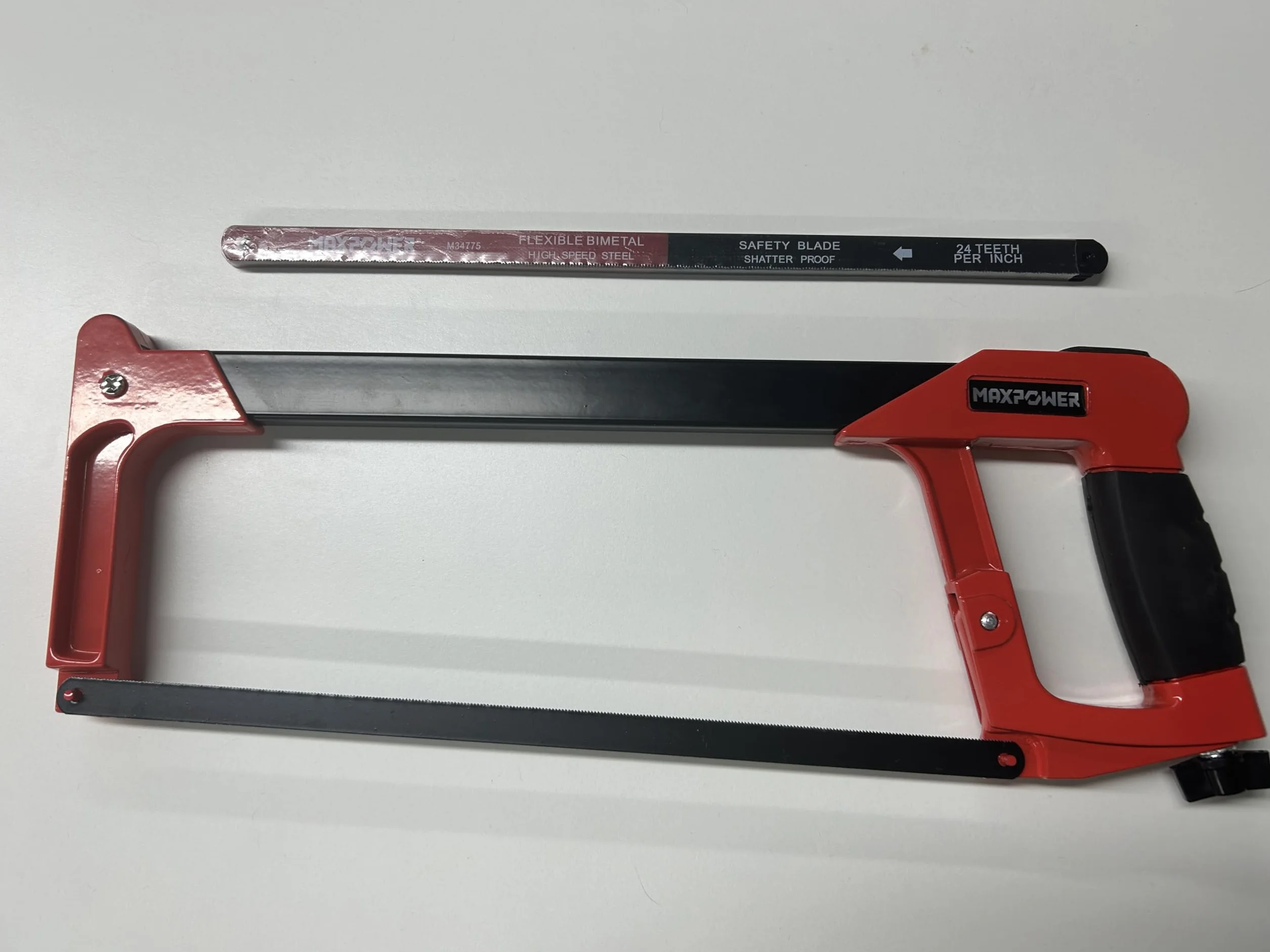 MAXPOWER Piła do metalu z 10 wymiennymi ostrzami, 300mm Bimetaliczna piła do metalu z 2 kątami cięcia, ramy piły do metalu, drewna, stali, rur PVC, profesjonalna piła ręczna