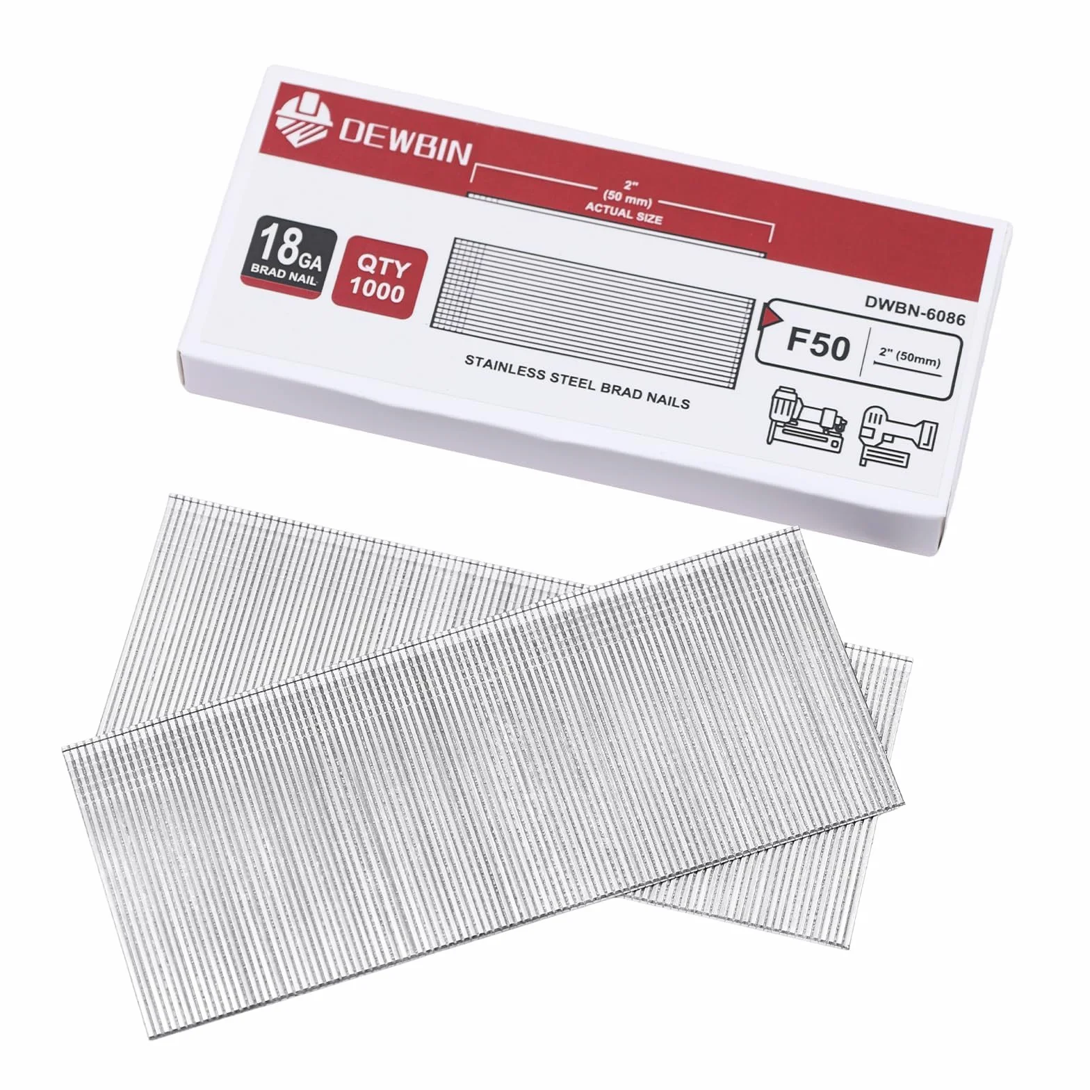 Gwoździe Brad 18 Gauge, 1000 sztuk, 5 cm, 18 GA, gwoździe ze stali nierdzewnej do pneumatycznego, elektrycznego pistoletu do gwoździ Brad