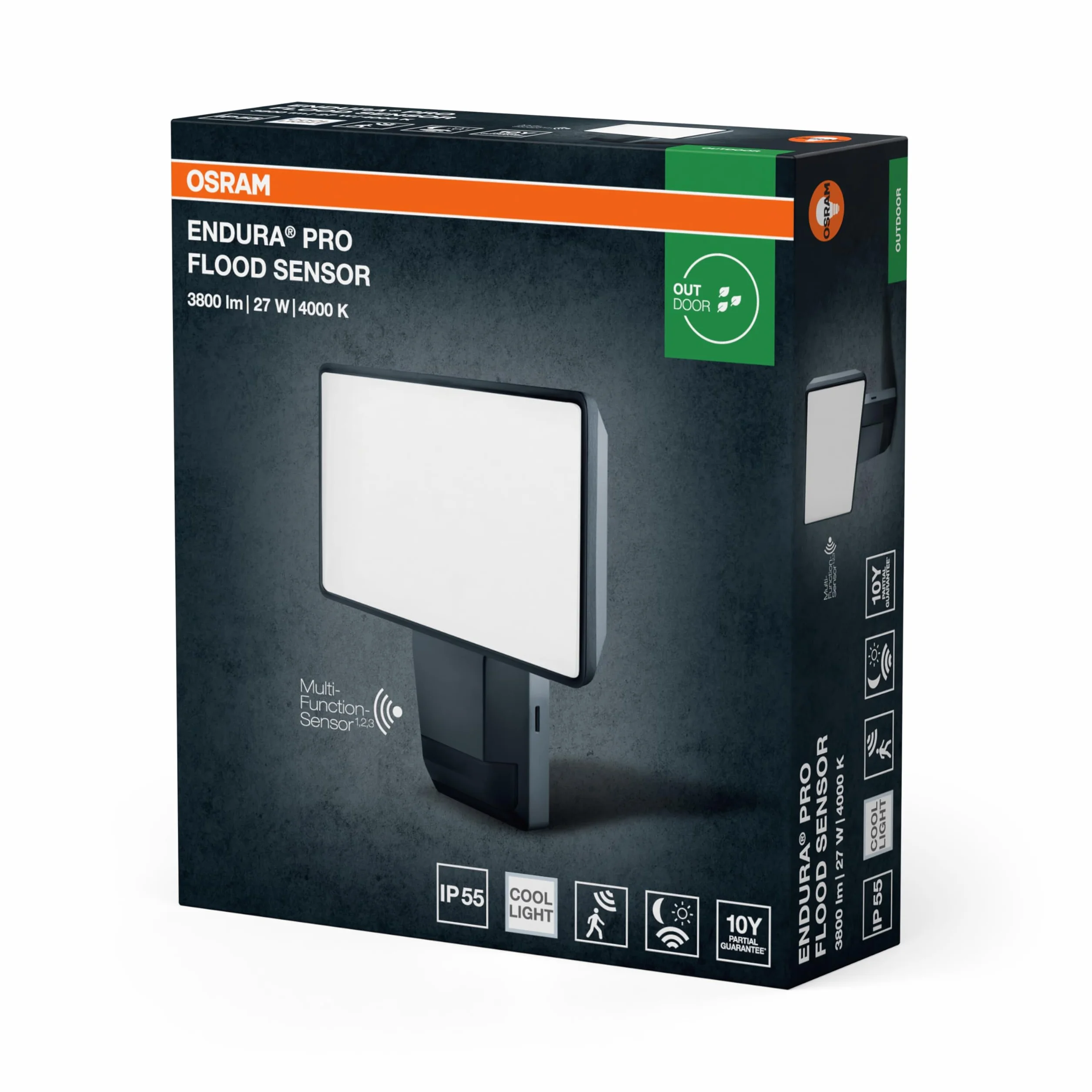 OSRAM ENDURA PRO Bardzo wydajny zewnętrzny reflektor ścienny z czujnikiem ruchu i szerokim kątem świecenia, o innowacyjnej konstrukcji optycznej, 27 W w kolorze ciemnoszarym, stopień ochrony IP55, do | ENDURA PRO czujnik Flood, latarnia zewnętrzna, ciemno