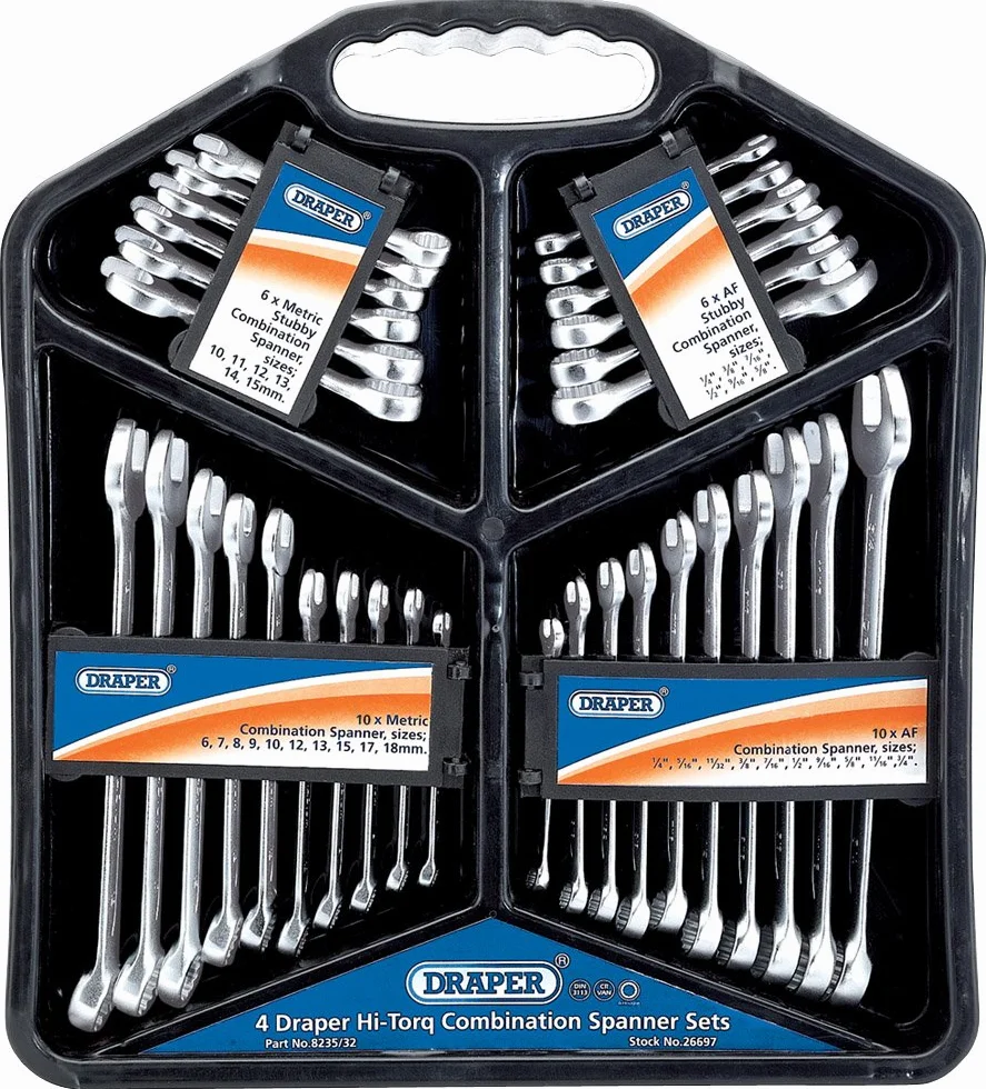 Draper Zestaw kluczy płasko-oczkowych 26697 metryczny/AF Hi-Torq, 32 sztuki, niebieski