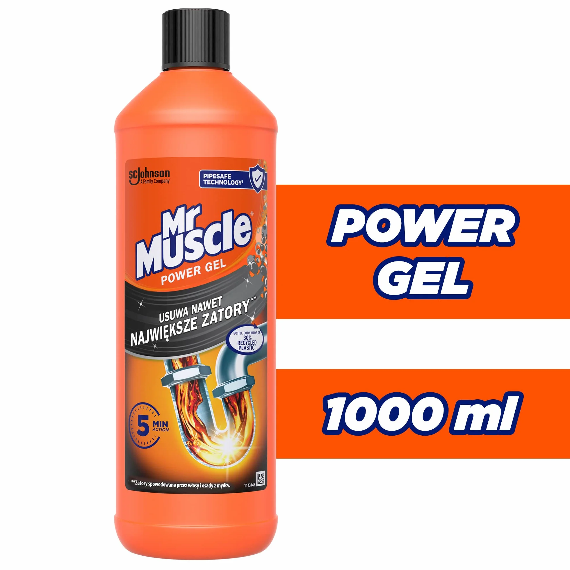 Mr Muscle Power Gel do Udrażniania Rur, Silny dla Zatorów, Bezpieczny dla Rur, 1000 ml