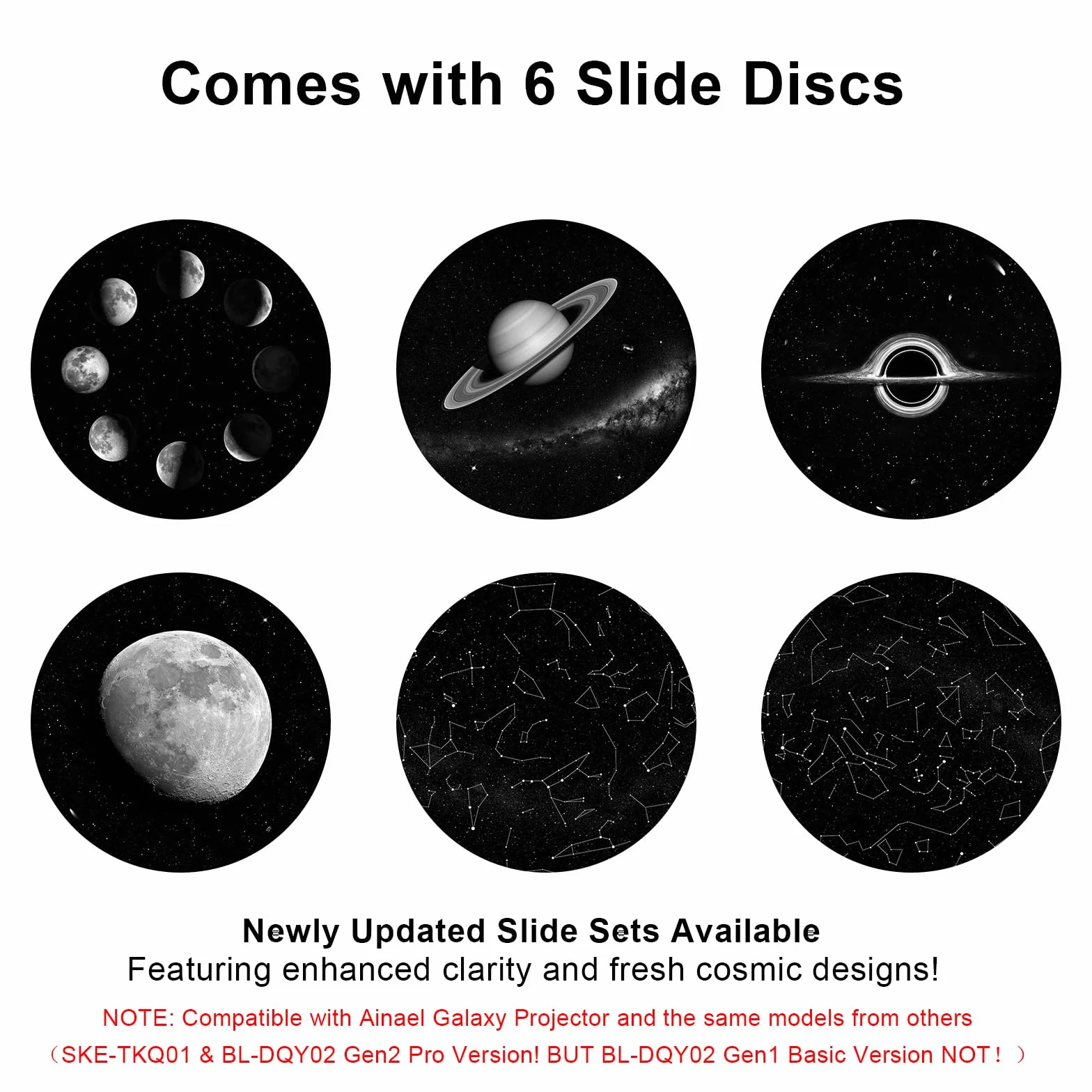 Galaxy Projector Disc – Ultra HD Projectors Slide, Compatible with Ainael Galaxy Projector and Model SKE-TKQ01 & BL-DQY02 (Pro Version) Projectors – 6 Disc Set (Galaxy)