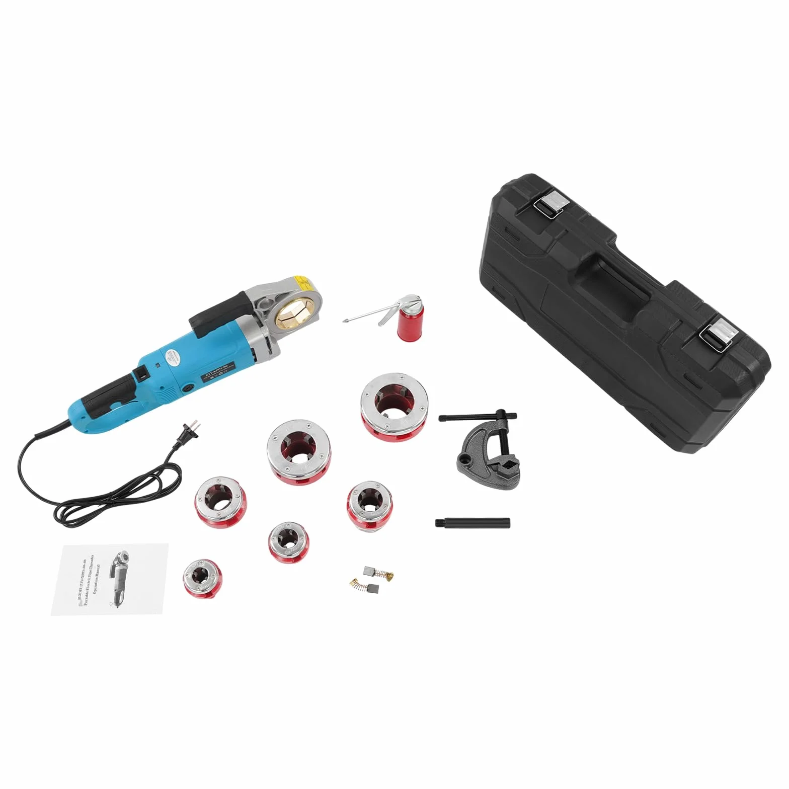 Elektryczna maszyna do gwintowania 2300 W, przenośna, z 6 zestawami matryc 2", 1-1/2", 1-1/4", 1", 3/4", 1/2", 1/2", z walizką do przechowywania (niebieska)