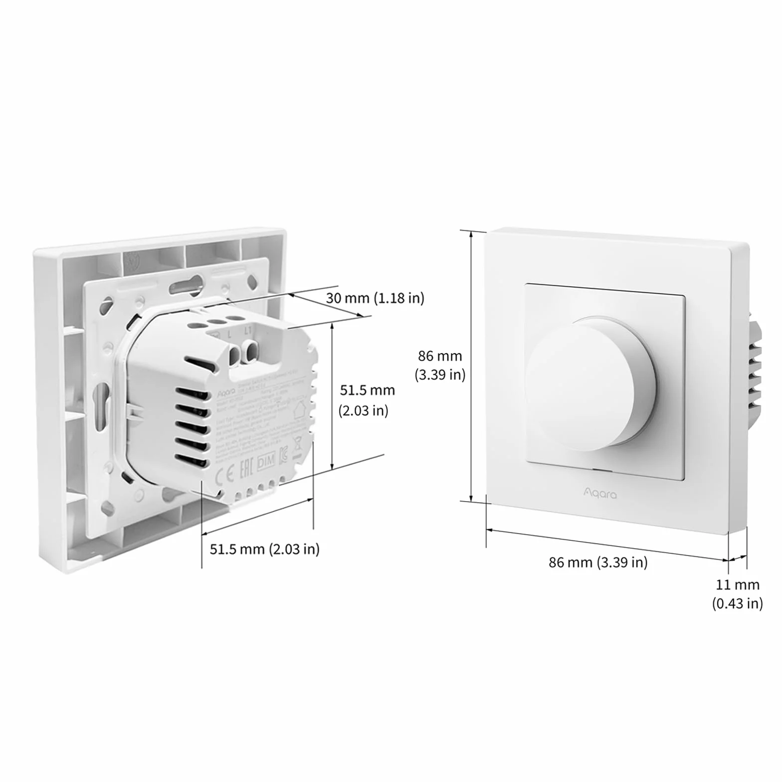 Aqara Inteligentny Ściemniacz H2 EU -Thread/Zigbee, 2-w-1 Neutralny, 200W, do ściemnialnych świateł LED/CFL/incandescent/Halogen/ELV, Obsługowanie Apple Home, Alexa, Google Home, Matter (Biały)