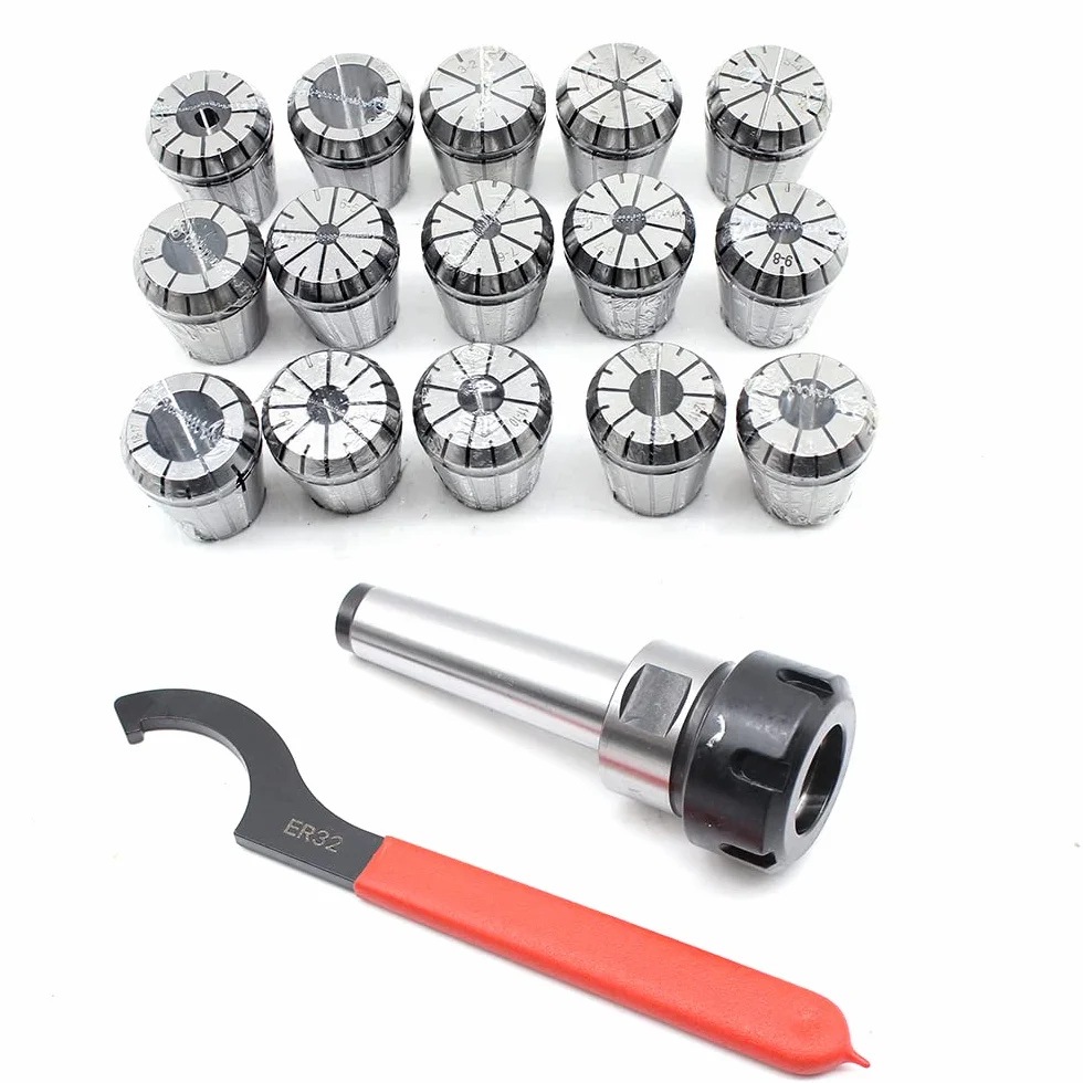 15-częściowy zestaw tulei zaciskowych ER32 1/8" - 4/5" + klucz płaski, uchwyt uchwytu uchwytu stożkowego MT3 Morse'a, gwint drążka pociągowego M12, zestaw tulejek zaciskowych ze stali sprężynowej,