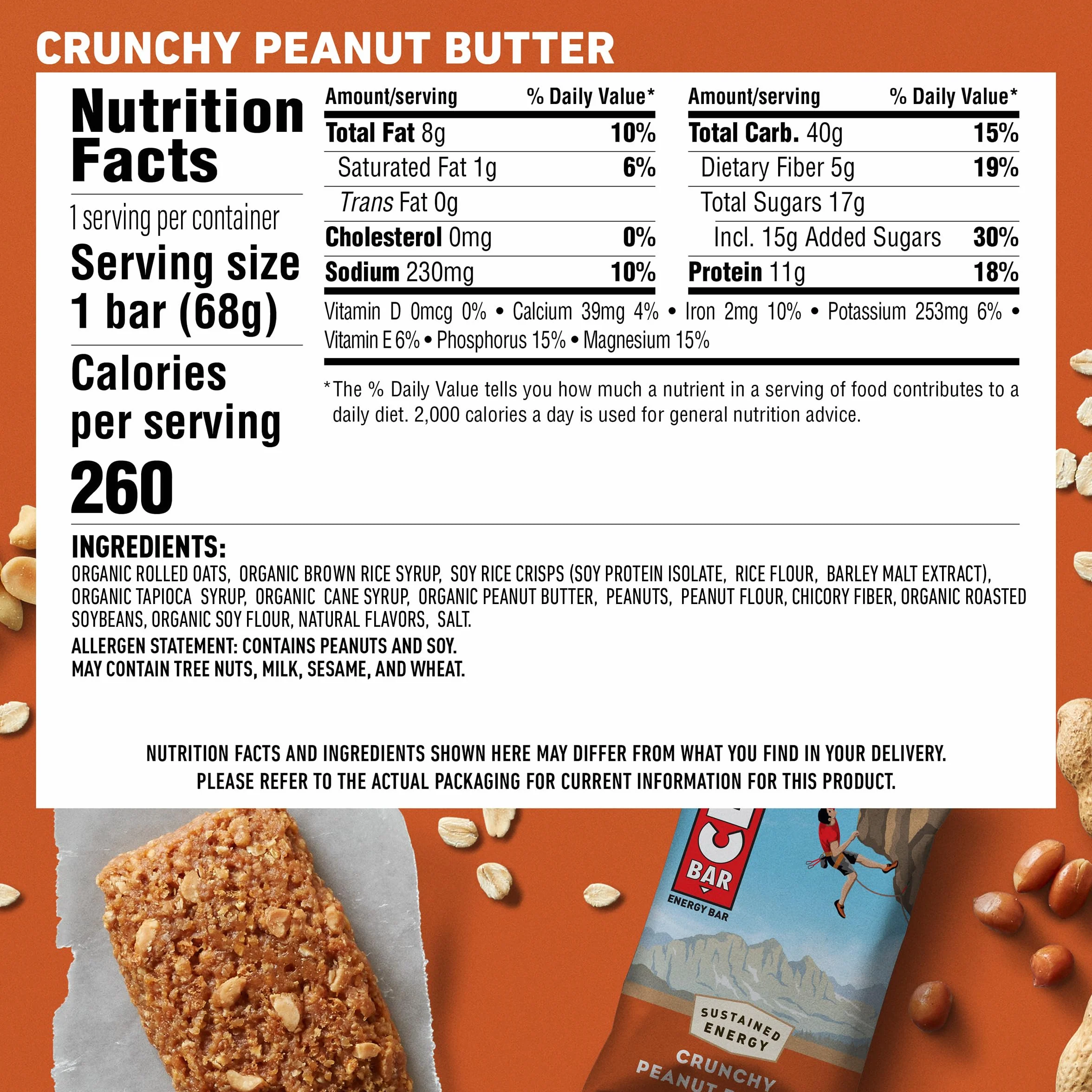 Clif Bar Crunchy Peanut Butter Energy Bars, 12 barów / pudełko