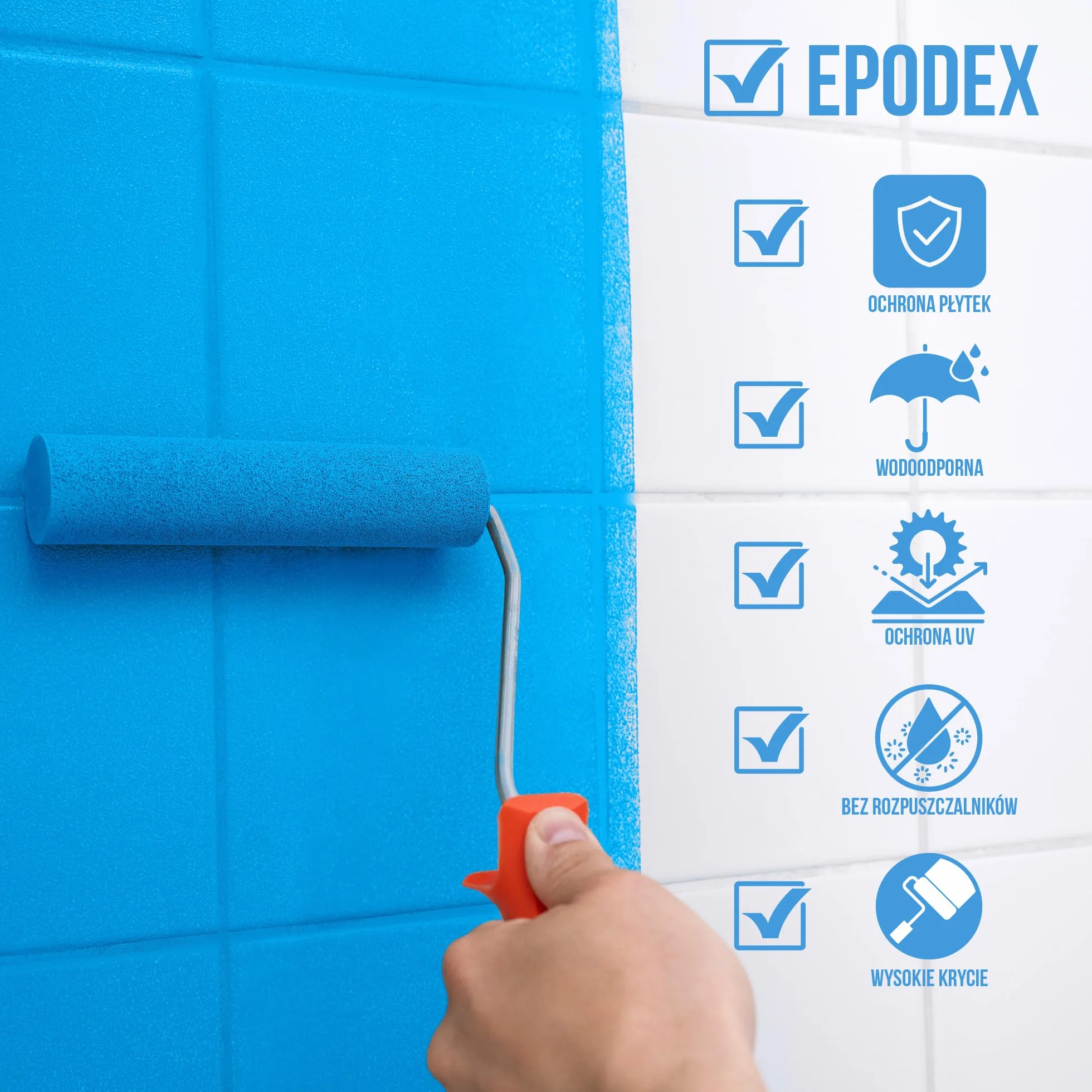 EPODEX Lakier do płytek 2K – Farba epoksydowa na ściany i podłogi do łazienki i kuchni – Biały, szary, beż i inne kolory - 1,8 kg (7 m² dla 2 warstw)