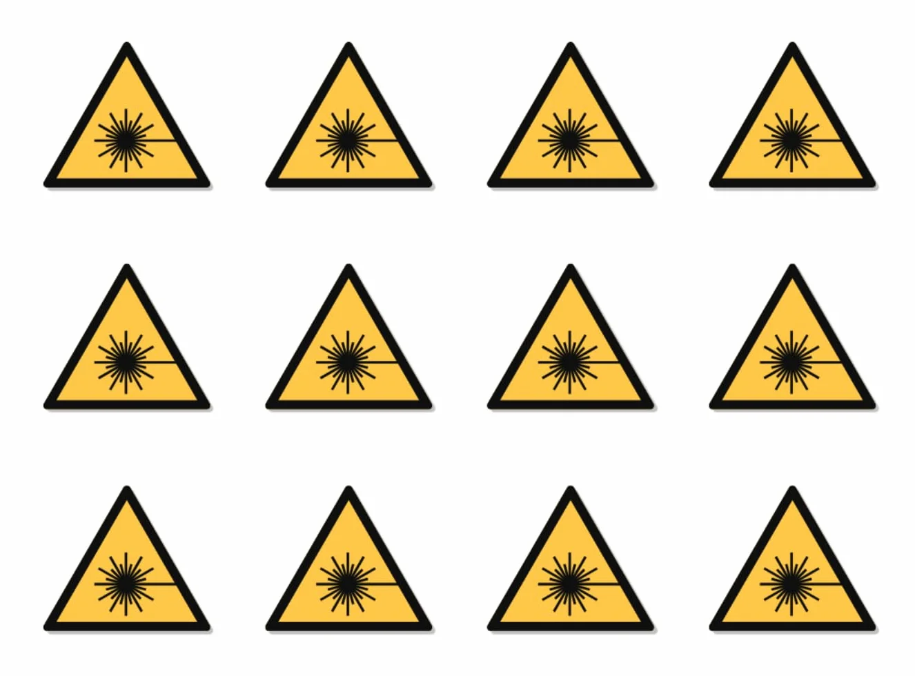 Ostrzeżenie przed promieniowaniem laserowym: W004 - DIN EN ISO 7010 / ASR A1.3 - naklejka: 2,5 cm, 12 sztuk