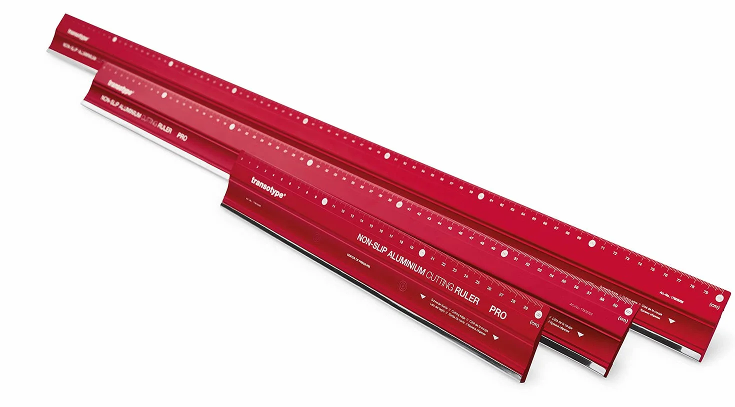 Linijka do cięcia PRO z aluminium w kolorze jasnoczerwonym, długość 60 cm, antypoślizgowa, wytrzymała, ze stalową krawędzią tnącą i profilem aluminiowym 50 mm