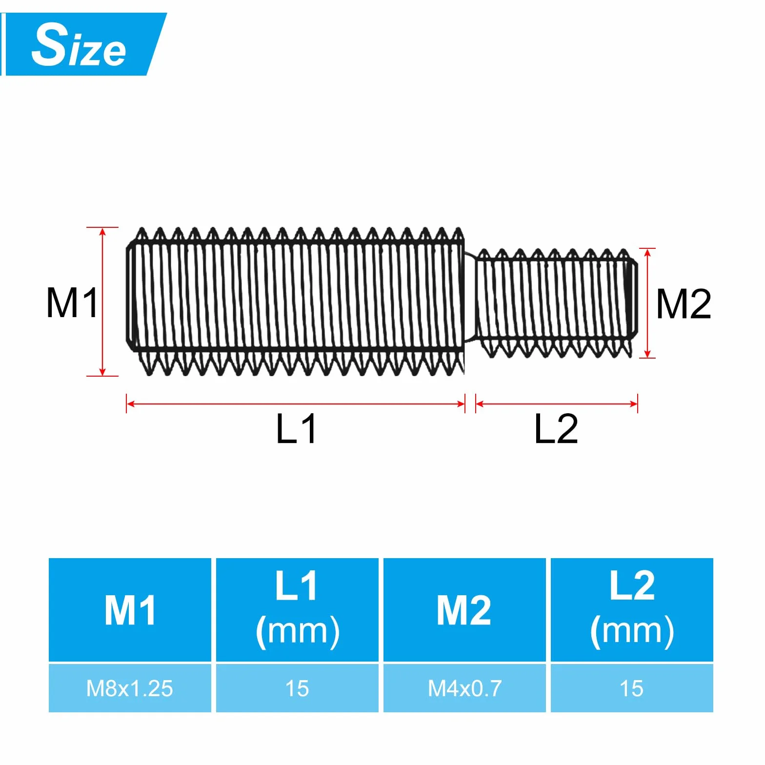 PATIKIL M4 x M8 x 30 śruba z podwójnym końcem gwintowanym, 5 szt. 304 ze stali nierdzewnej adapter redukcyjny do sprzętu meblowego, długość 30 mm