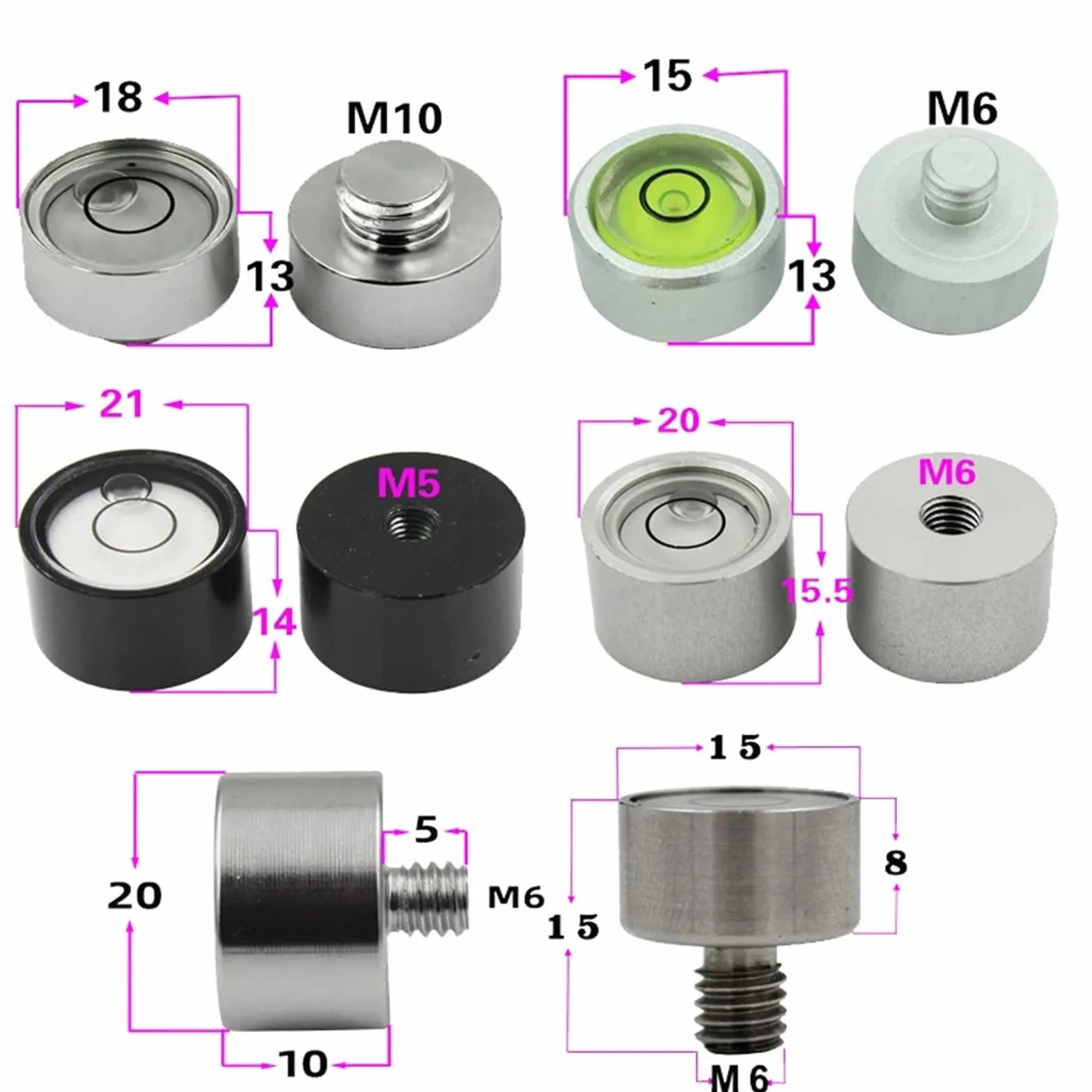 Mini Bullseye poziomica bąbelkowa średnica 13 mm do 30 mm ze śrubą M5 M6 M10 1/4 3/20.3 cm narzędzie poziomujące z trybem zębatym 1 szt. (D17-1-4W)