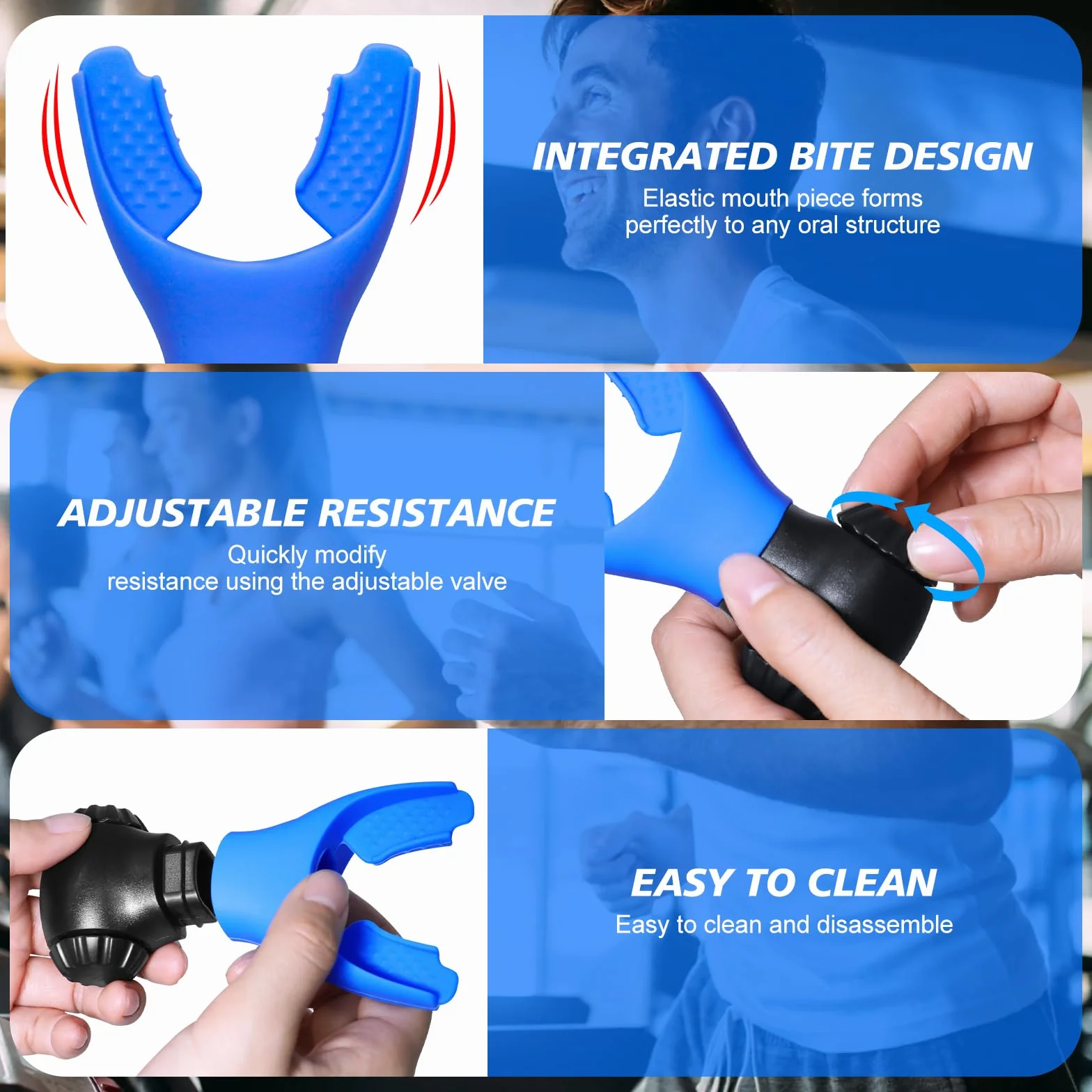 oxyfit Oxyfit trener oddychania, trener oddechu, płuc, trener oddechowy, trener ćwiczeń oddechowych z regulowanymi opornikami dla zwiększenia wytrzymałości oddechowej – niebieski