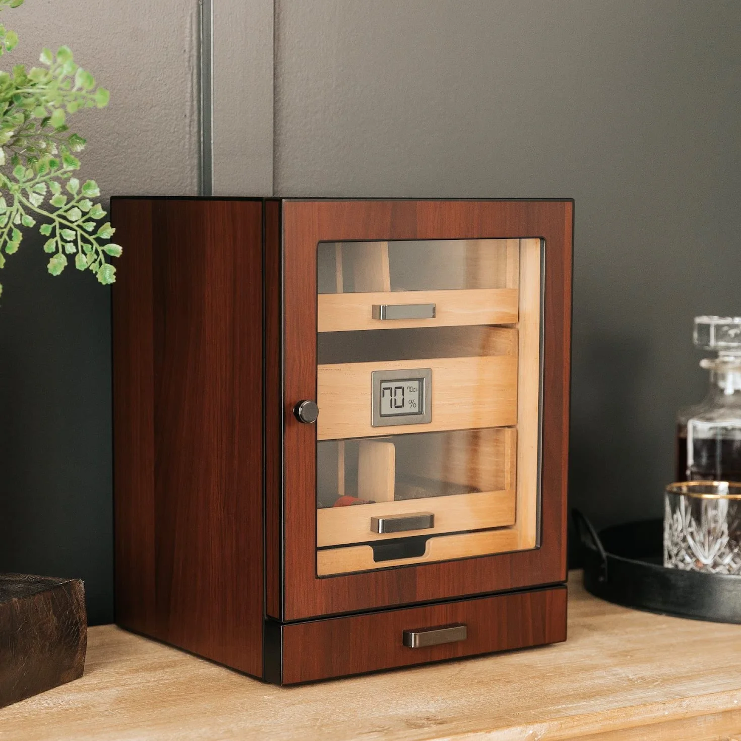 CASE ELEGANCE Humidor Szafkowy Luca Z Grubym Cedrem, Łatwy System Nawilżania, Dokładny Higrometr Cyfrowy - Brązowy