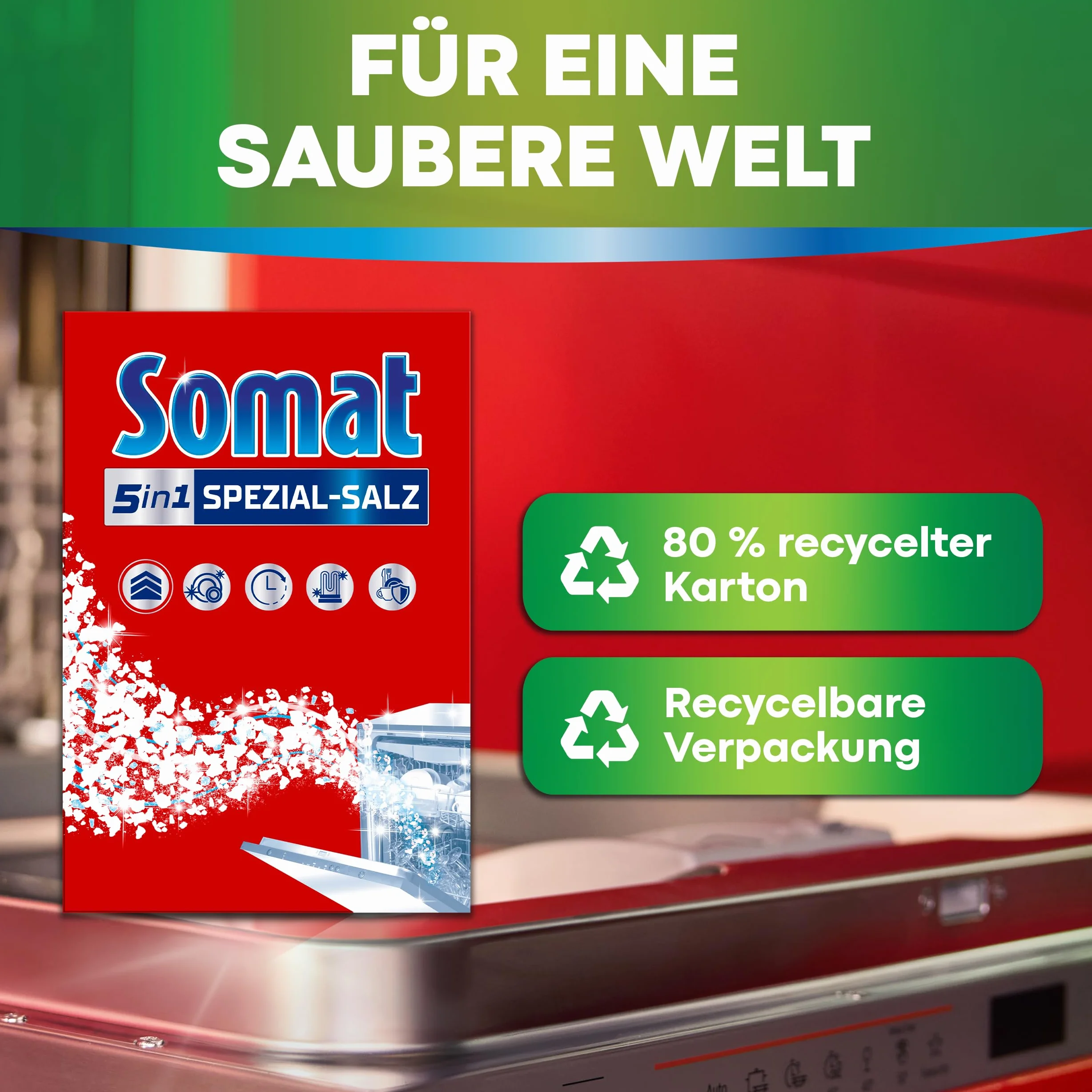 SOMAT Specjalna sól (1,2 kg), sól do mycia w zmywarce zapewnia większą wydajność zmywania naczyń, zmiękczacz wody do zmywarki działa przeciwko osadzaniu się kamienia dla uzyskania błyszczących