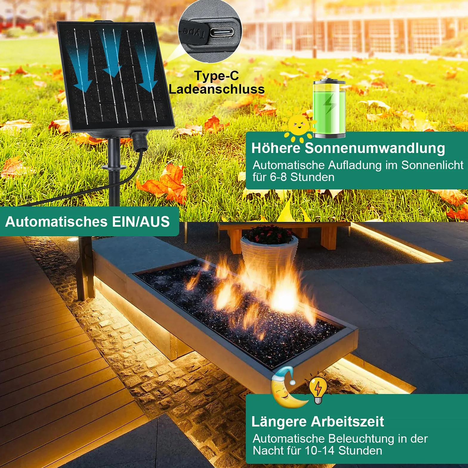 ZAIYW Zewnętrzna taśma solarna 10 m, wodoodporna IP68, 200 diod LED z pilotem zdalnego sterowania włączanie/wyłączanie, podwórko, dekoracja ogrodowa (ciepła biel)
