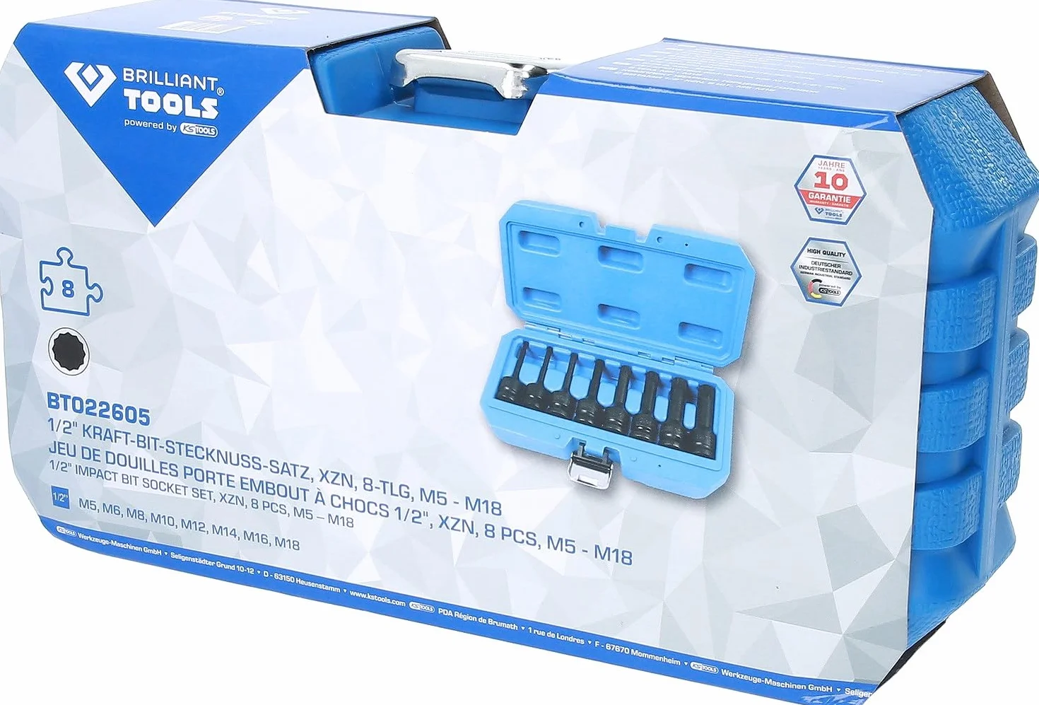 BRILLIANT TOOLS BT022605 1/2" zestaw nasadek nasadowych Kraft-Bit, XZN, 8-TLG, M5-M18 [Powered by KS Tools]