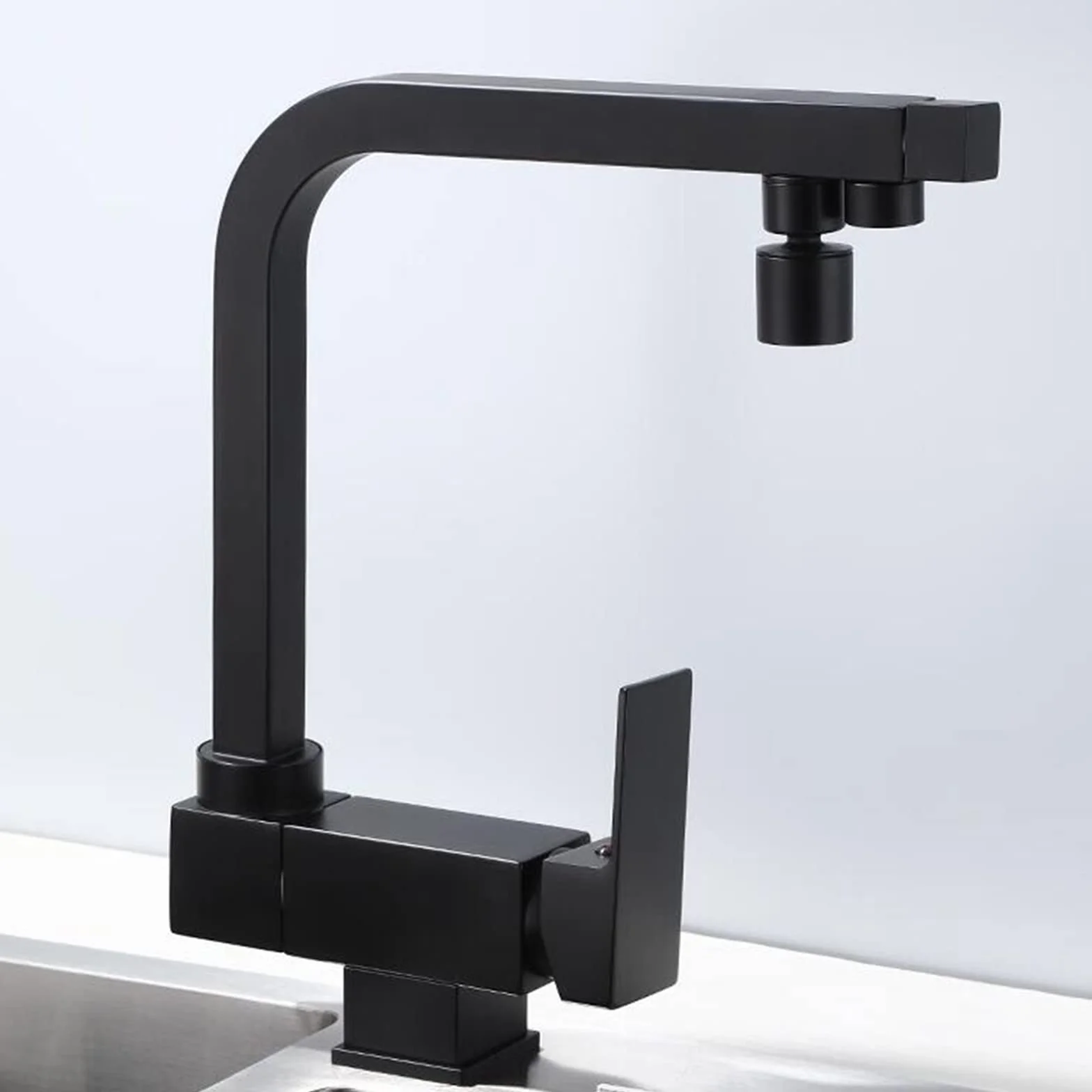 3-drożny kran kuchenny wielofunkcyjny kran do zlewu z obrotem o 360° składany mosiężny design stylowe czarne wykończenie łatwa instalacja do nowoczesnych kuchni