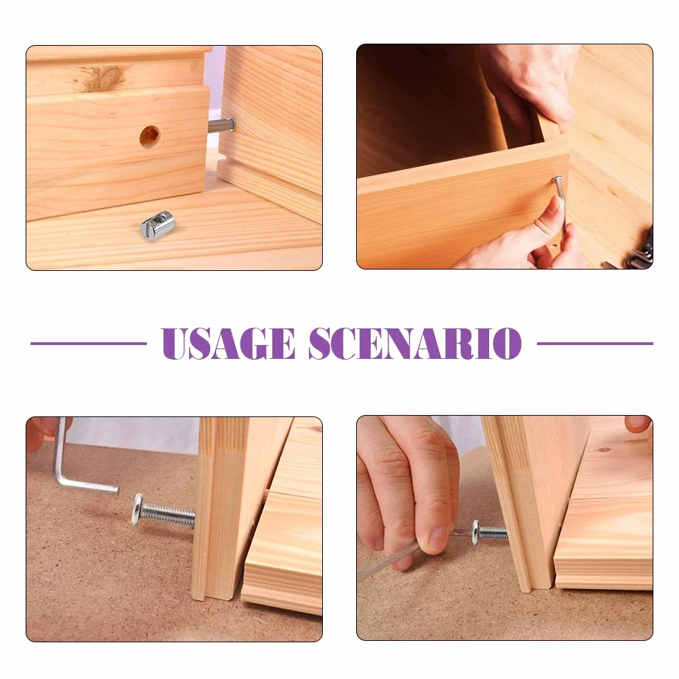 Swpeet 100 szt. śrub do łóżeczka dziecięcego, niklowane, M6 × 40/50/60/70/80 mm, śruba z gniazdem sześciokątnym, śruba do łóżeczka dziecięcego i nakrętki beczki z 1 x kluczem imbusowym, idealne do