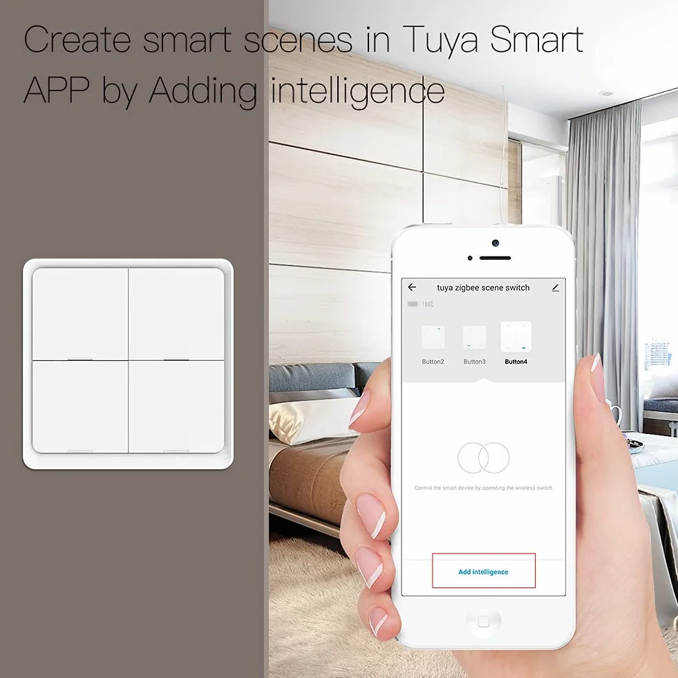 MOES ZigBee Tuya Smart Device, 4 przyciski, 12 przełączania scenerii, Smart Home Automation, wymaga MOES ZigBee Gateway, bateria w zestawie, kolor biały