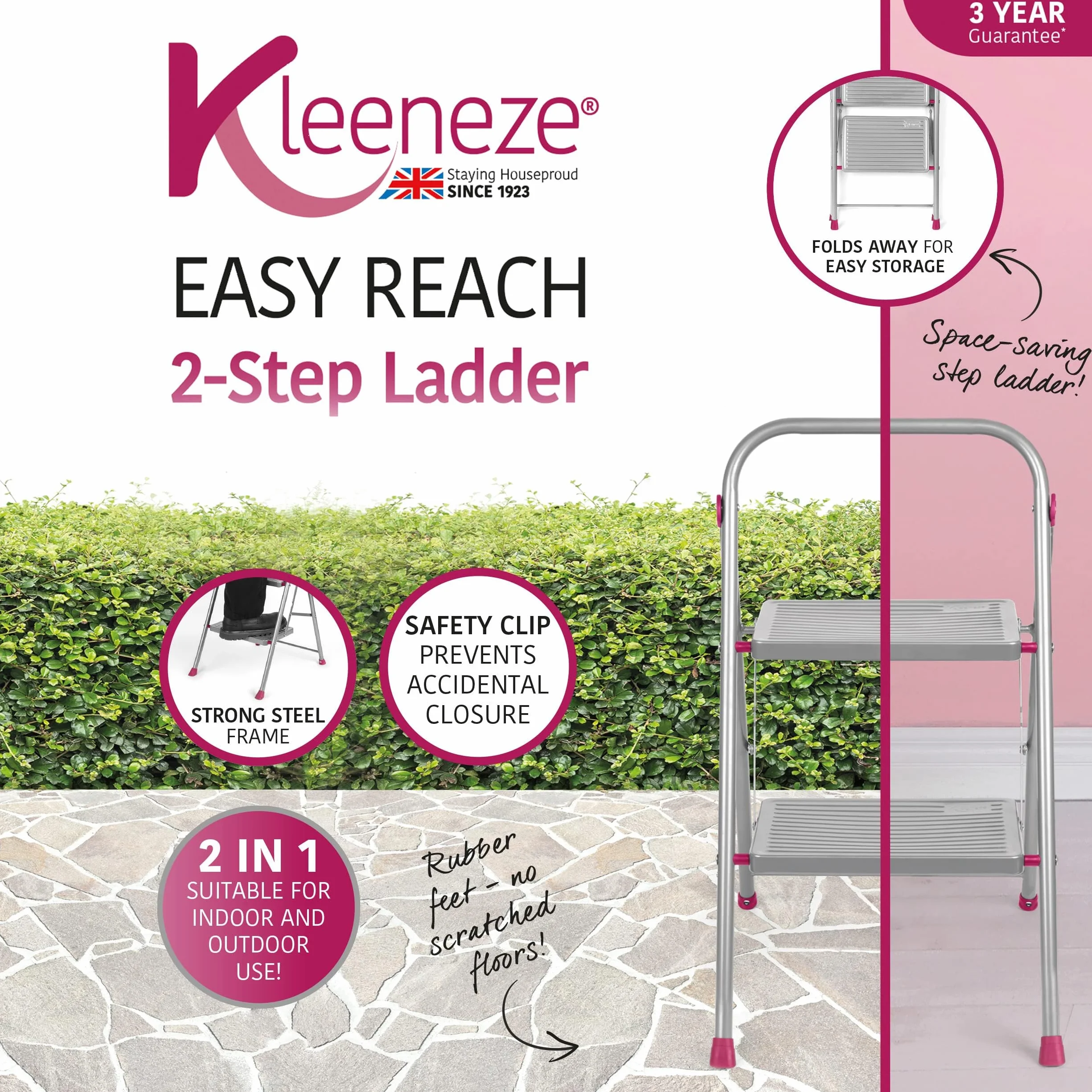 Kleeneze KL068491EU 2-stopniowa drabinka domowa 80 cm antypoślizgowa składana maks. obciążenie 150 kg