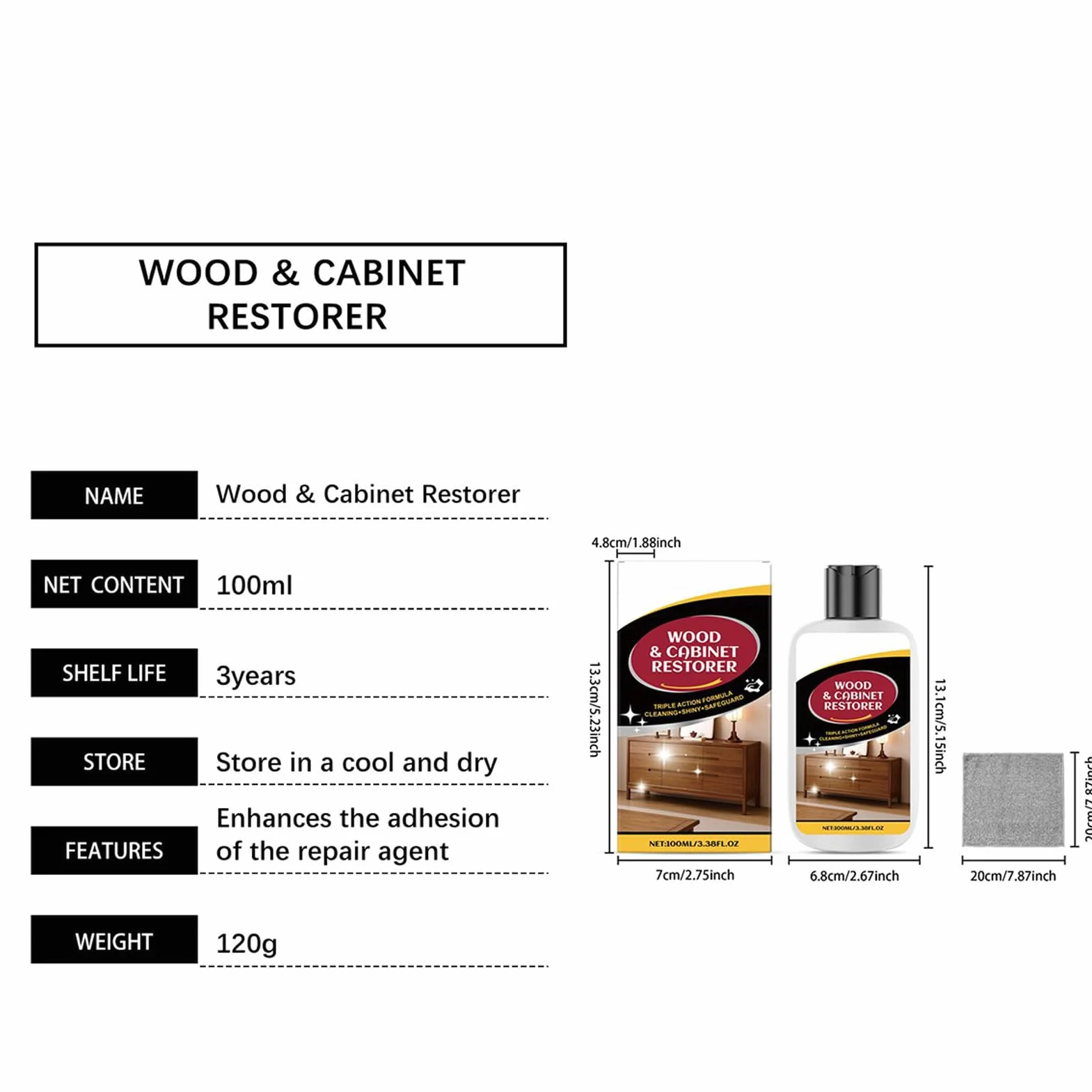 Odnawiacz drewna, 100 ml, os?ona przed zarysowaniem, ciemne drewno, ?rodek czyszcz?cy, olej wype?niaj?cy do ?ysku, chroni przed blakni?ciem, os?ona UV usuwa pozosta?o?ci brudu i kurzu
