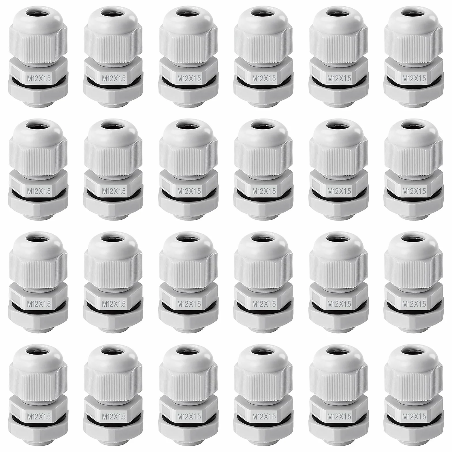 25 Sztuk M12 Dławików Kablowych, Nylonowy Wodoodporny Dławik Kablowy IP68 do Kabli 3-6.5 mm, Biały