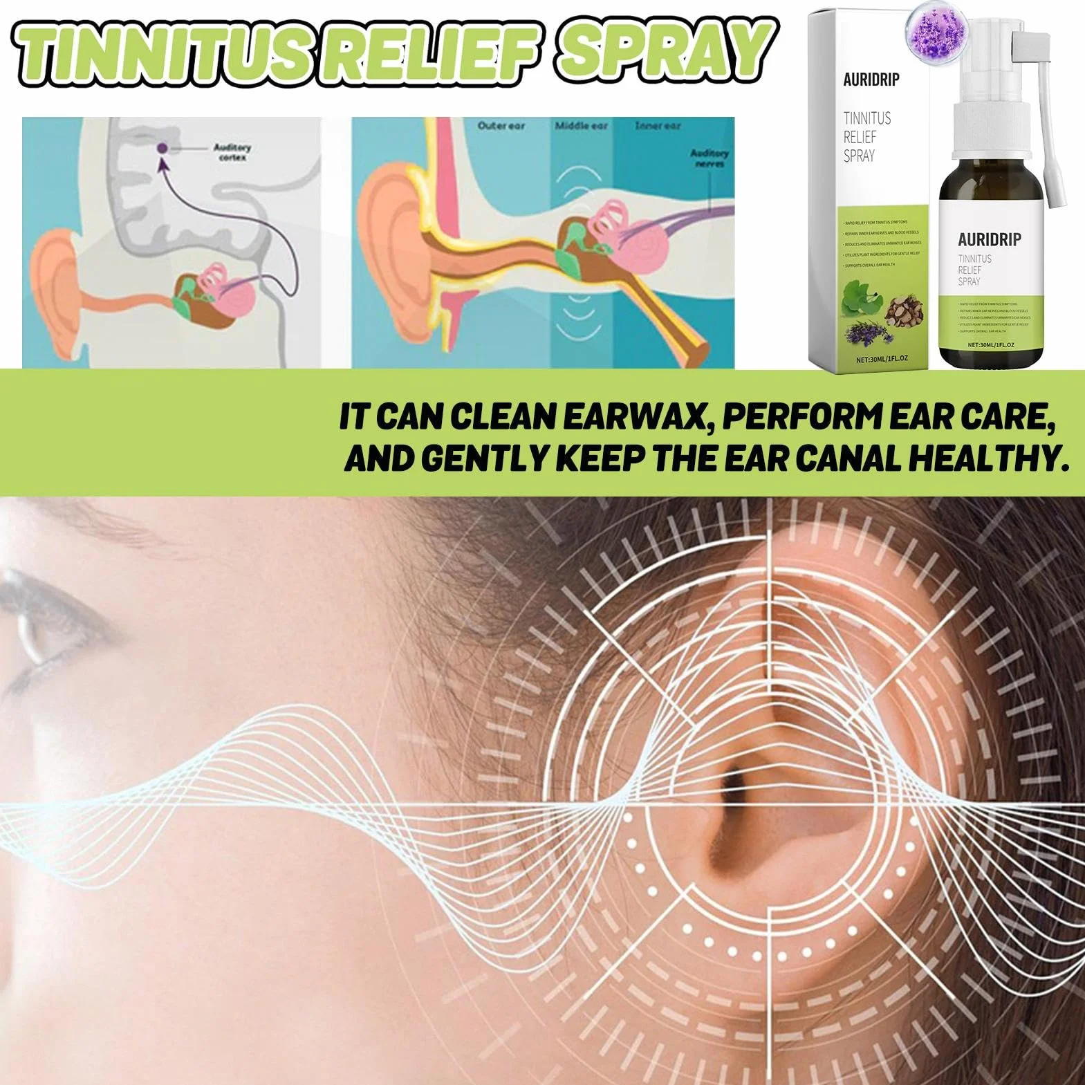 Brianelle Auridrip Spray 30 ml na szumy uszne, naturalny płyn do uszu