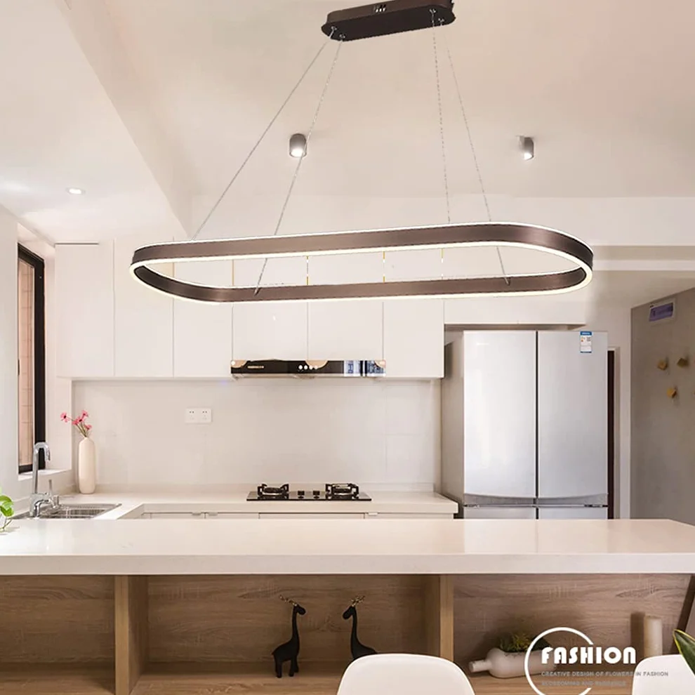 Nowoczesna Lampa Wisząca LED - Owalna, Ściemniana, Z Regulacją Wysokości Do Biura, Salonu, Sypialni, Kuchni, Baru, Jadalni - Dekoracyjna (Brązowa)
