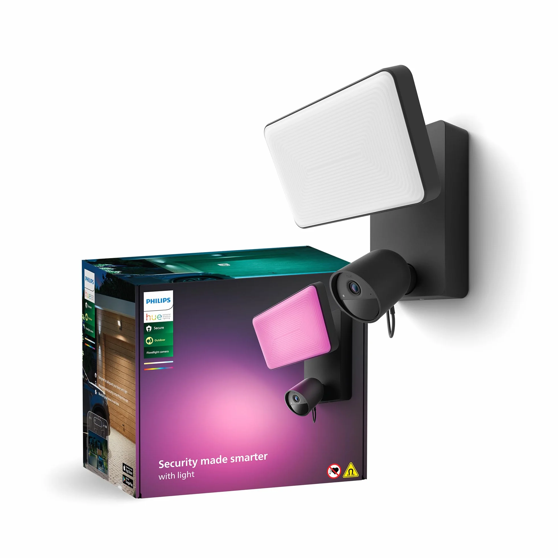Philips Hue Secure Reflektor zewnętrzny z kamerą 1080p, czarny, do użytku na zewnątrz, łatwy w instalacji, dwukierunkowa rozmowa, współpracuje z Security Center w aplikacji Philips Hue