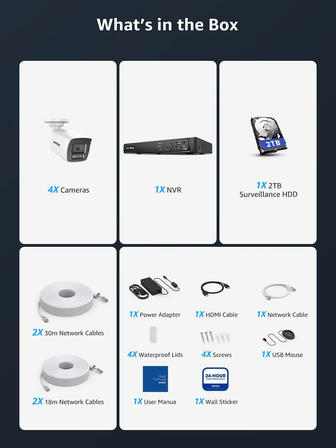 ANNKE 4K PoE H.265 Zestaw kamer do monitoringu CCTV, 4 sztuki zewnętrznych kamer IP 8MP z wykrywaniem osób/pojazdów i 8-kanałowy NVR z 2 TB HDD do nagrywania 24h/7 Noktowizja Wodoodporność