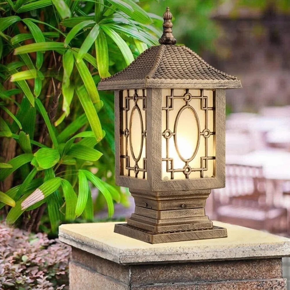 Solarne lampy kolumnowe do ogrodu, lampy słupkowe na patio, oświetlenie balustrady drzwi willi, kamienne zewnętrzne oświetlenie słupkowe, idealne na balkony i chodniki