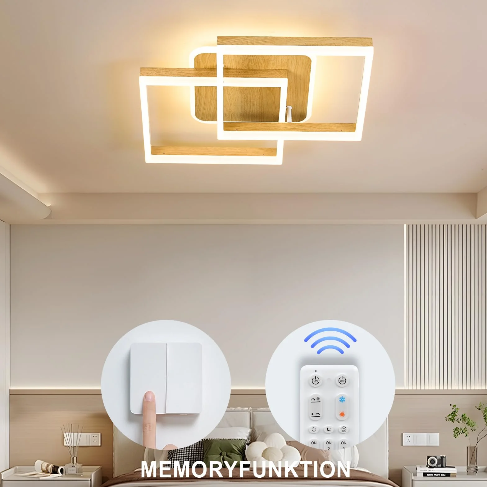 ANTENLICHT Lampa sufitowa LED do salonu, nowoczesna, geometryczna, 40 W, z pilotem zdalnego sterowania, bezstopniowe ściemnianie, 3000-6500 K, lampa sufitowa z metalu, do salonu, sypialni, wygląd