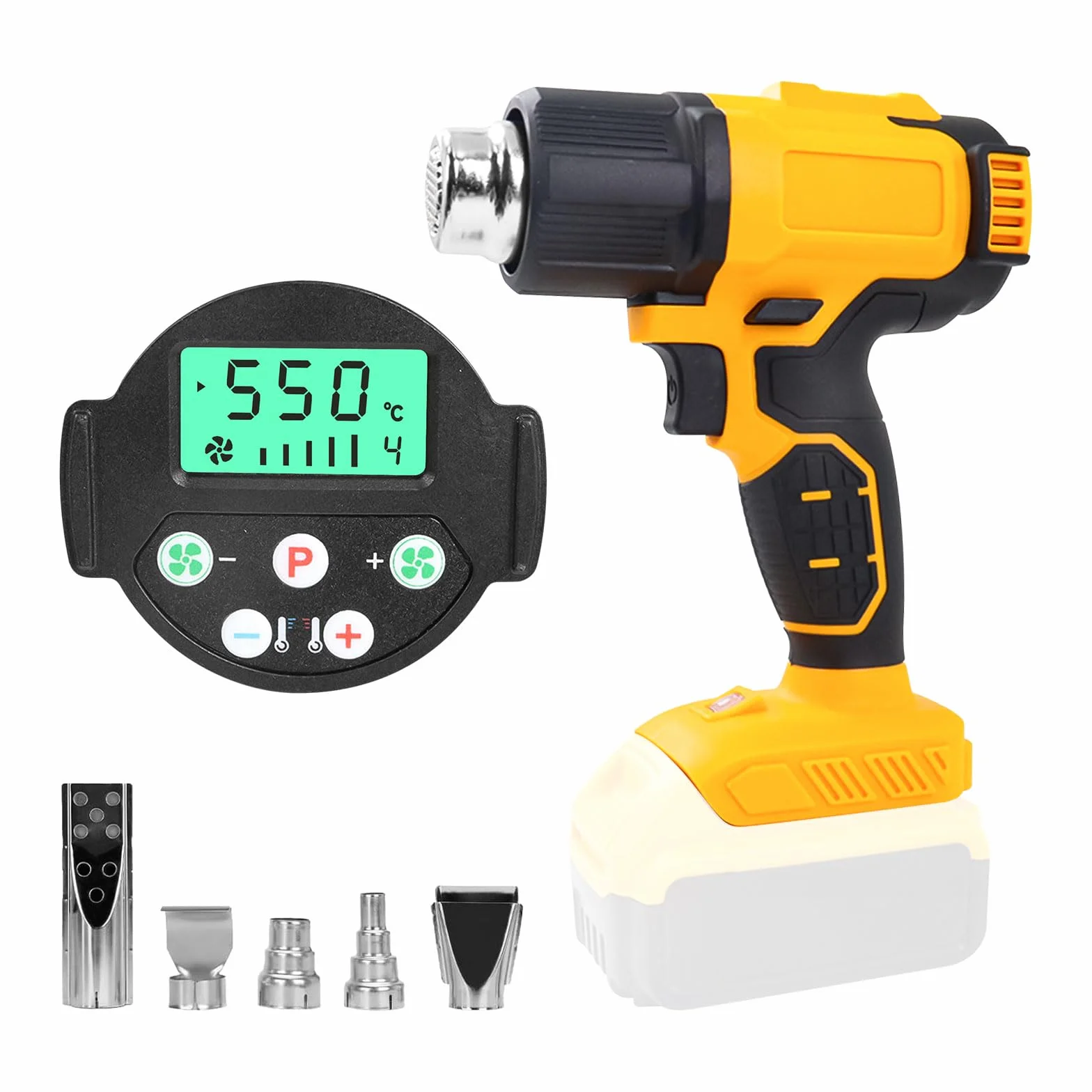 Bezprzewodowa opalarka do baterii DEWALT 20 V, bezprzewodowy pistolet na gorące powietrze z 5 dyszami, ustawienia 2-temperaturowe maks. 550°C, do rur termokurczliwych, folii winylowych, rzemiosła