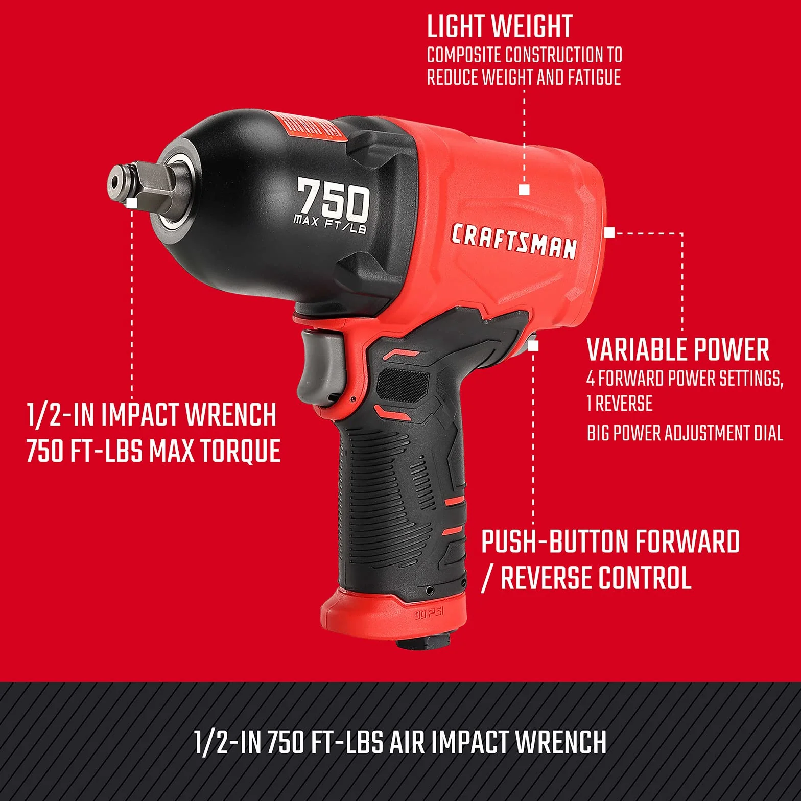 CRAFTSMAN Klucz udarowy pneumatyczny CMXPTSG1003NB Czerwony i Czarny