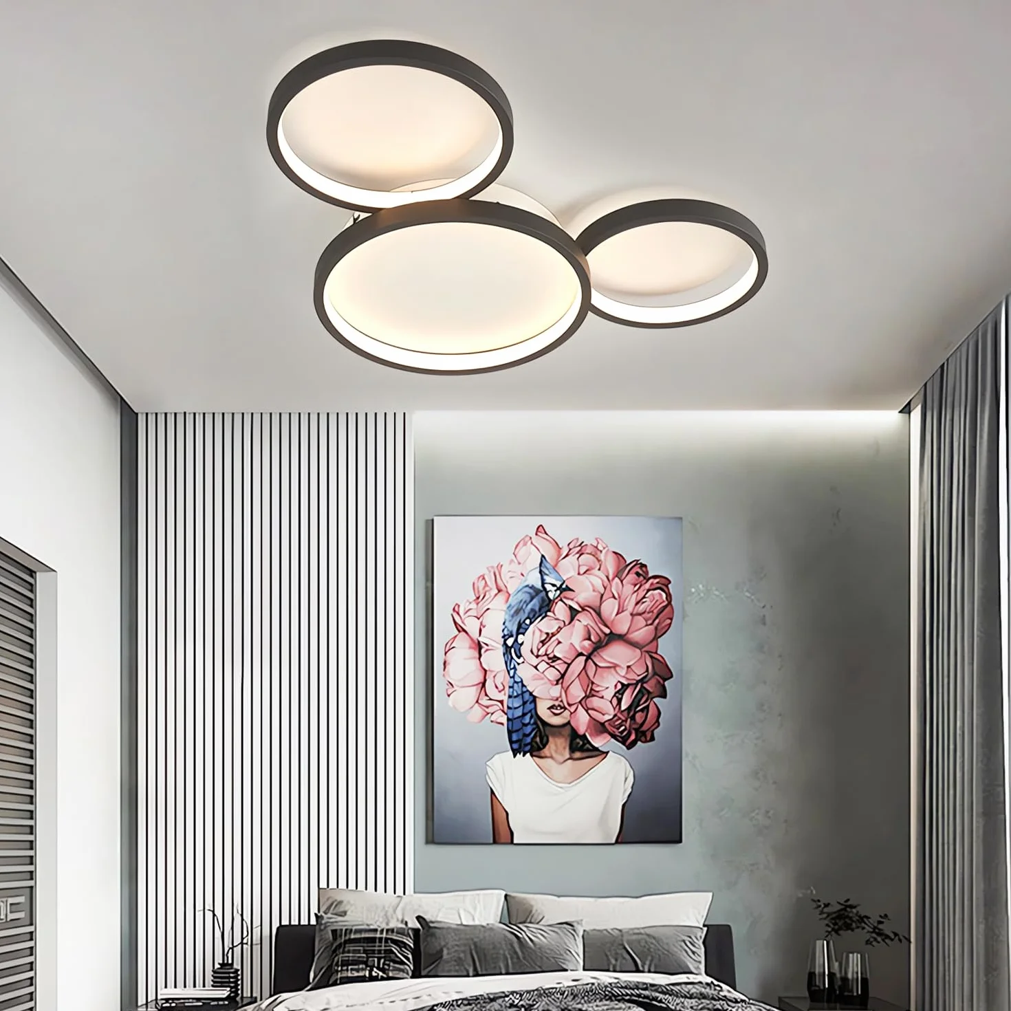 Nowoczesna lampa sufitowa LED funkcją ściemniania salonu zdalnego sterowania Lampy sufitowe sypialni Kreatywna aluminiowa lampa sufitowa wnętrz Żyrandol kuchni jadalni gabinetu i biura (3 Pierścieni)