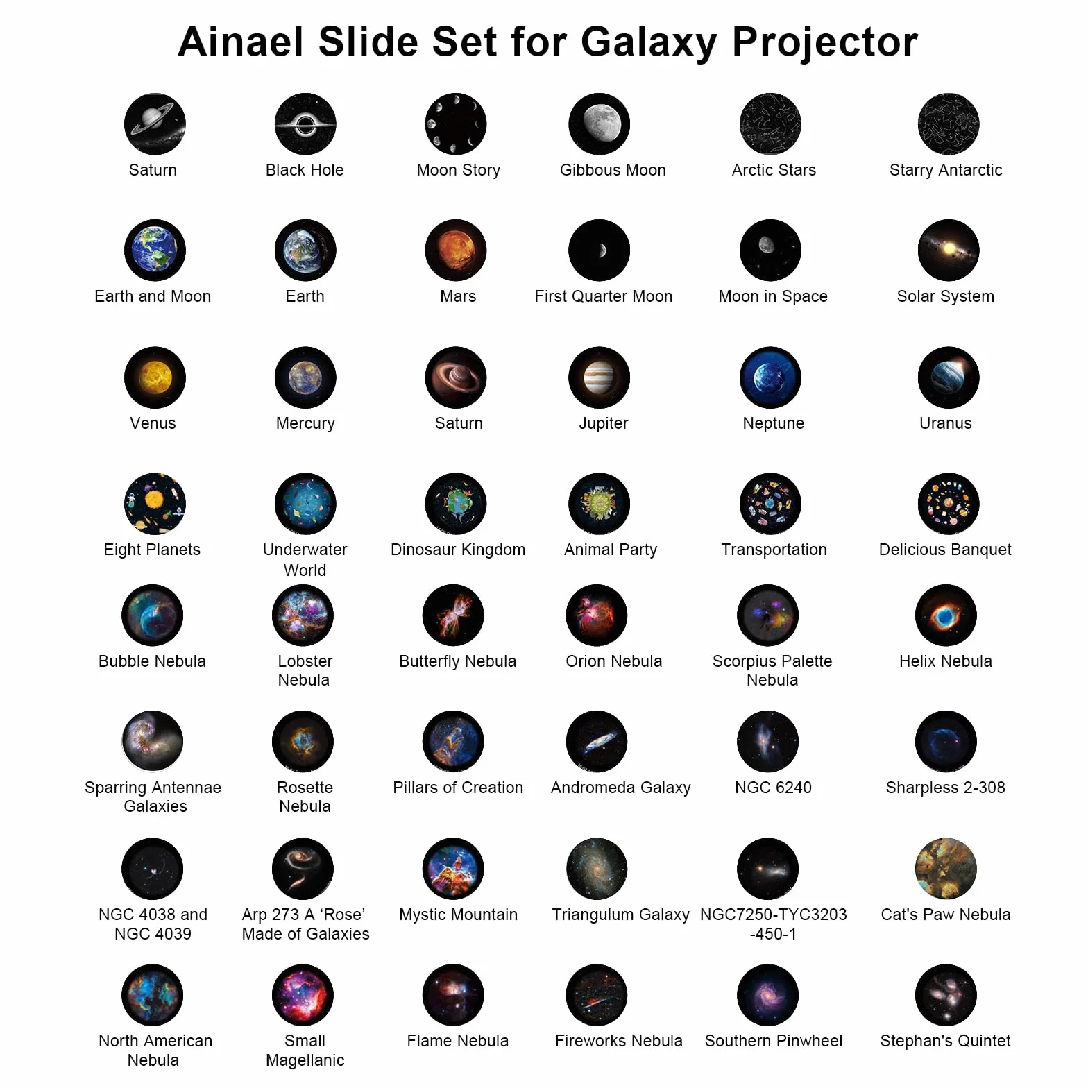 Galaxy Projector Disc – Ultra HD Projectors Slide, Compatible with Ainael Galaxy Projector and Model SKE-TKQ01 & BL-DQY02 (Pro Version) Projectors – 6 Disc Set (Galaxy)