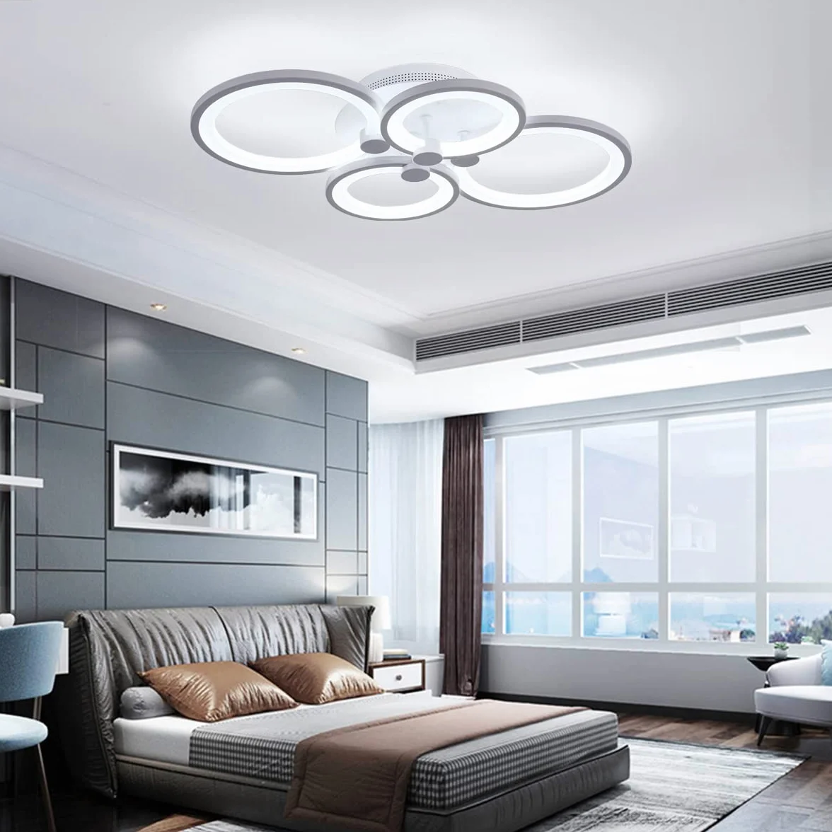 Ganeed Nowoczesne oświetlenie sufitowe Ściemnialne metalowe akrylowe lampy sufitowe LED do montażu podtynkowego 56W Żyrandol LED do salonu Kuchnia Sypialnia Jadalnia