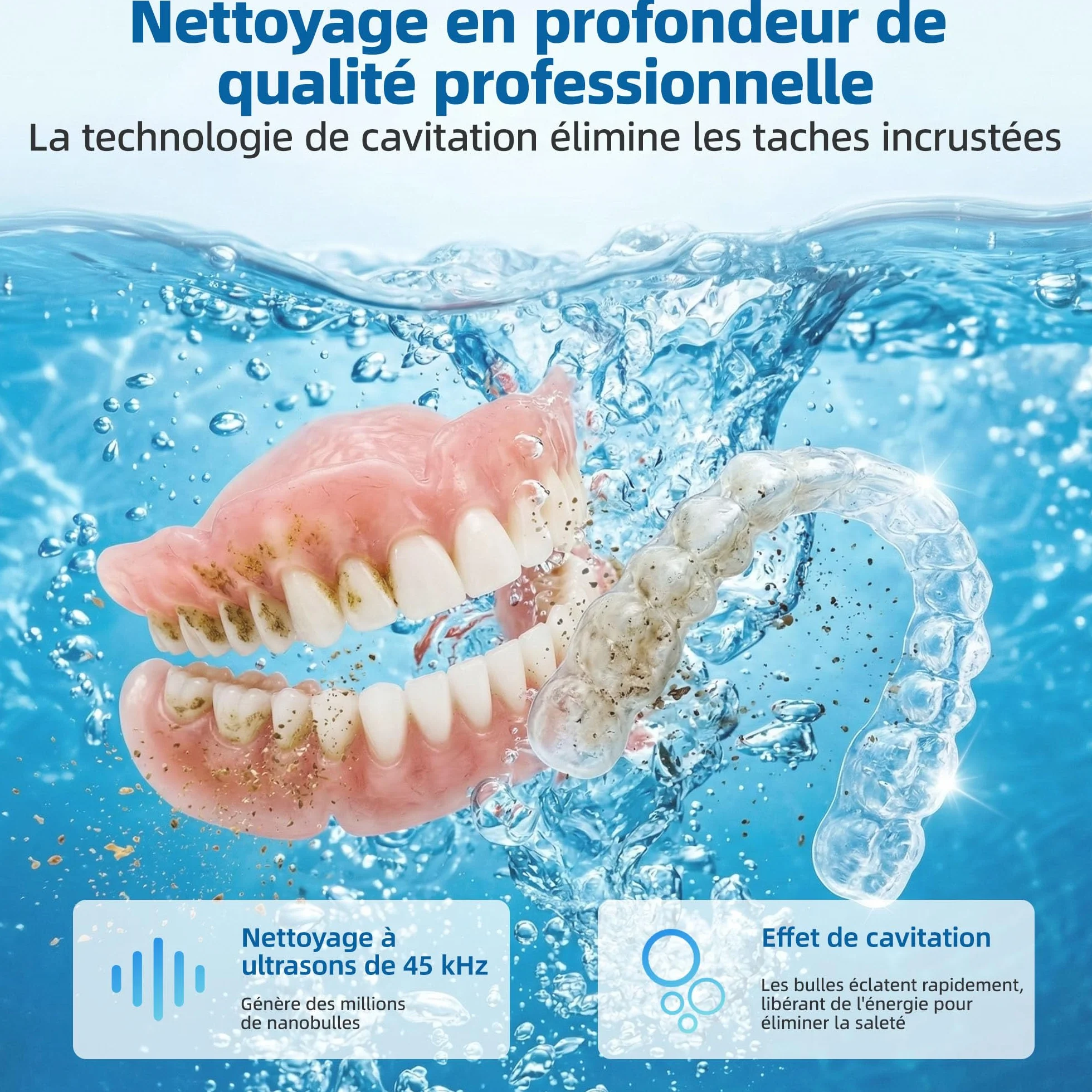 Carehabi Ultradźwiękowe urządzenie do czyszczenia szyn dentystycznych i protez - 45 kHz Dental Pod ze światłem UV i zdejmowanym zbiornikiem o pojemności 200 ml - elektryczne urządzenie do czyszczenia