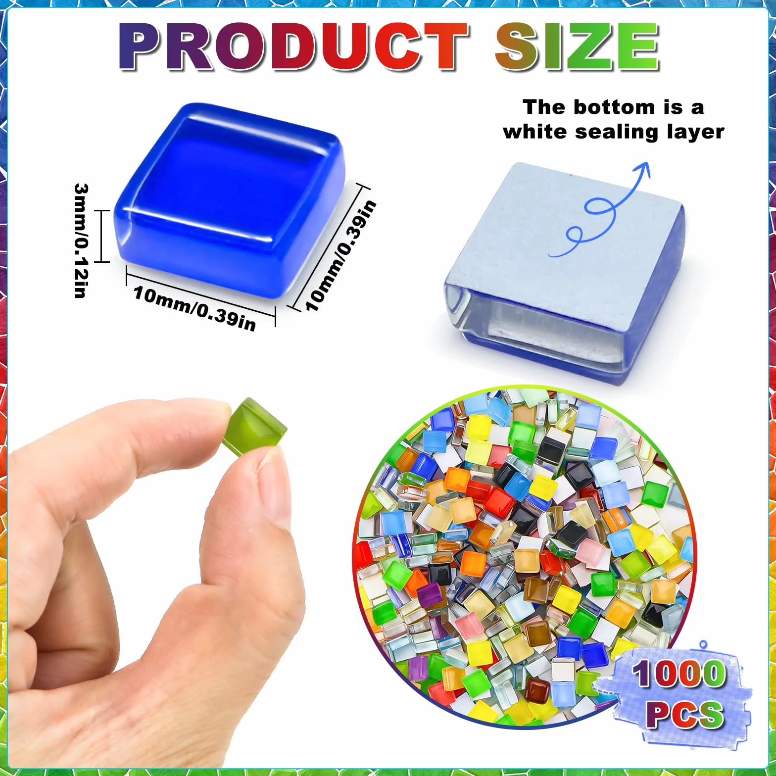 CHRI 1000 g kamieni mozaiki szklanej, 1 x 1 cm, kolorowe kryształowe płytki mozaikowe, ok. 1200 sztuk kamieni mozaiki do projektów DIY, majsterkowania, dekoracji mozaiki (kolorowa mieszanka)