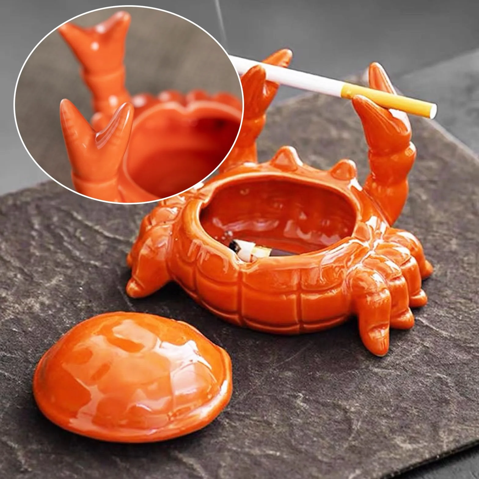 Ceramiczna popielniczka z pokrywką przeciw muchom