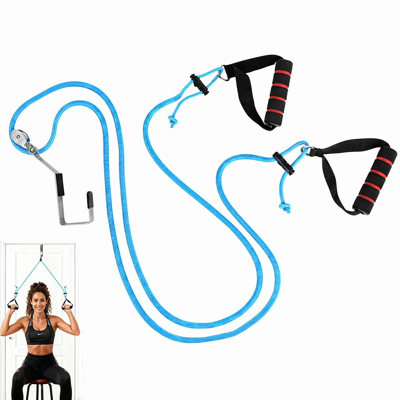 flintronic Schultertrainer Pulley, Schlingentrainer do ćwiczeń mobilności ramion z uchwytami i mocowaniem Niebieski