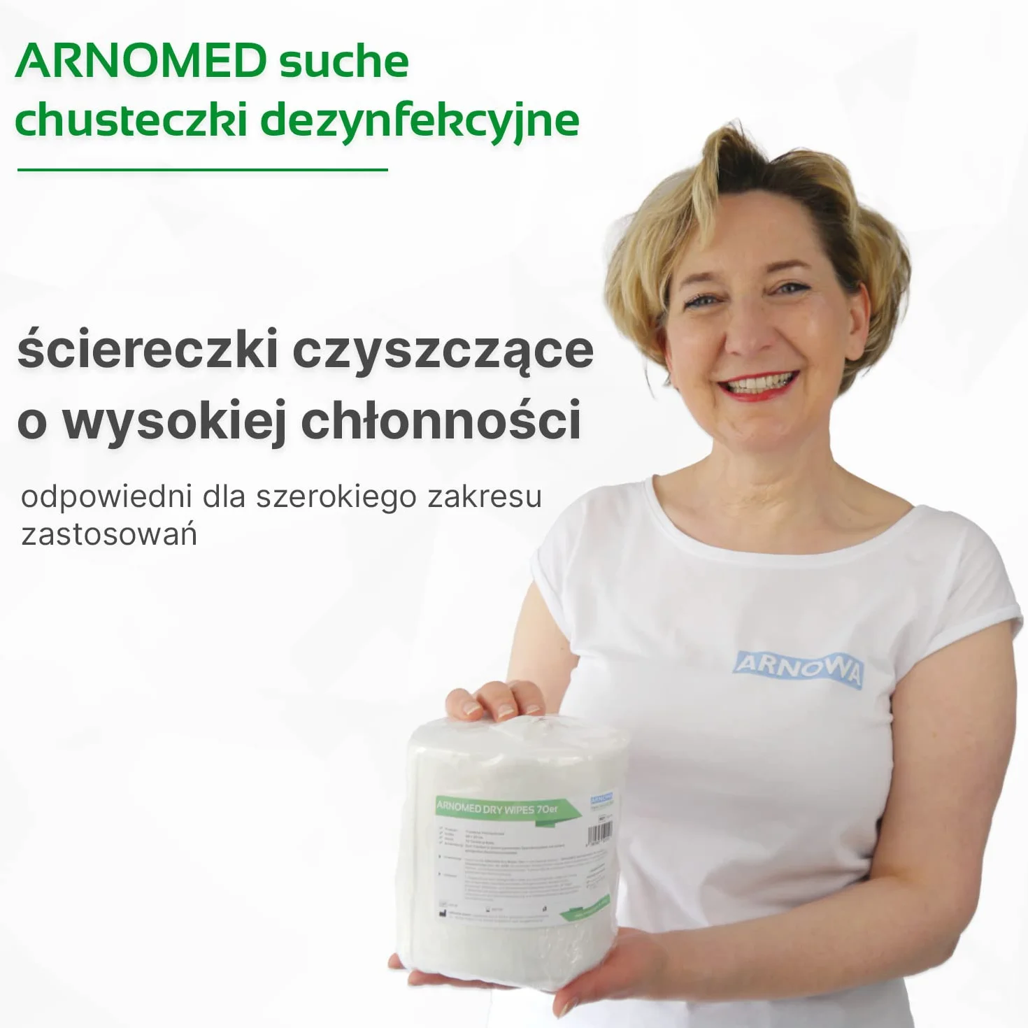 ARNOMED suche chusteczki dezynfekcyjne, 70 arkuszy w rolce z włókniny, chusteczki do dezynfekcji i czyszczenia powierzchni, do stosowania w połączeniu z wiadrem z dozownikiem i środkiem dezynfekcyjnym