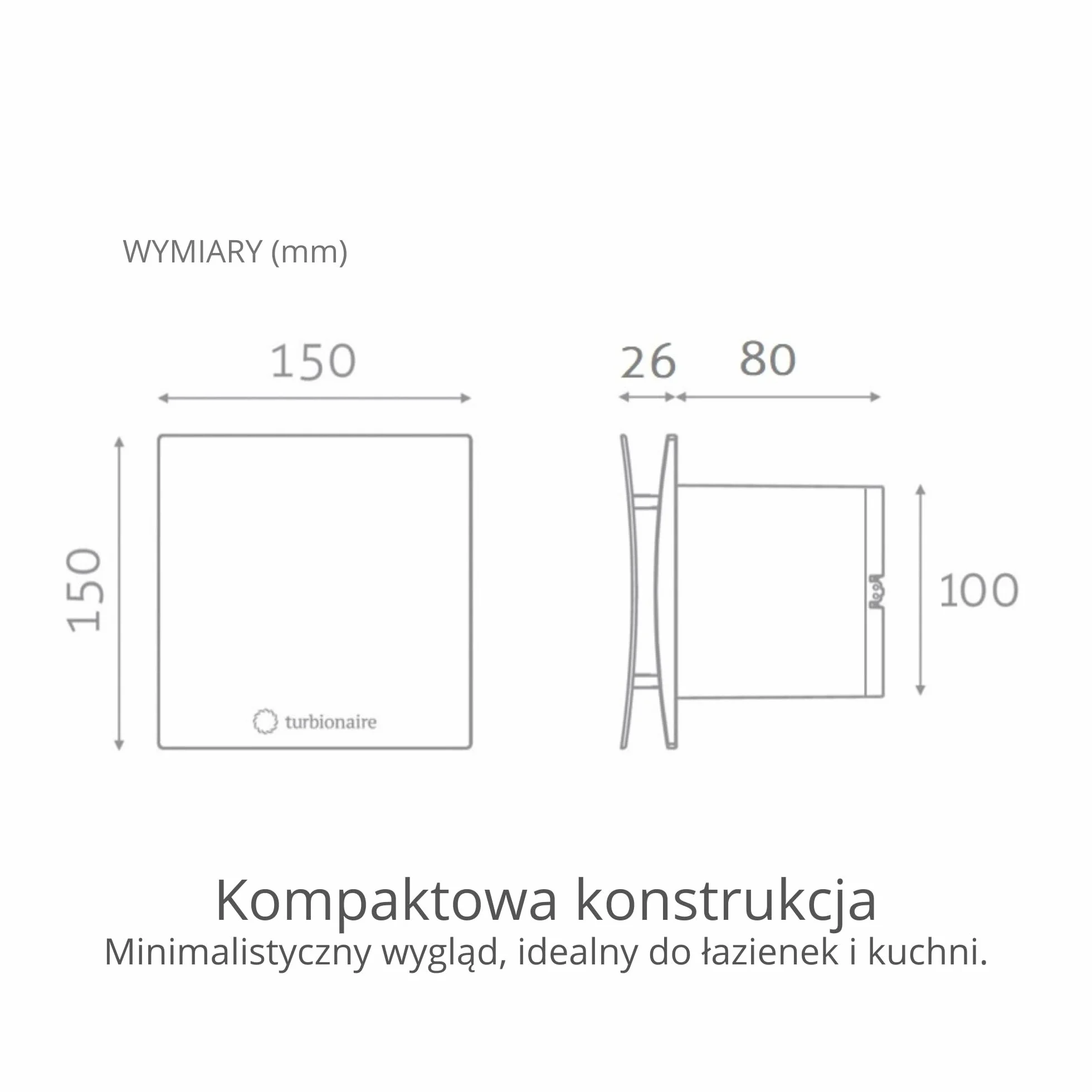 Turbionaire Arte 100 SW wentylator łazienkowy 100 mm, 80 m³/h, Biały, Minimalistyczny design, Cicha, Ochrona przed przeciągiem, Osysanie obwodowe, Ochrona IPX4