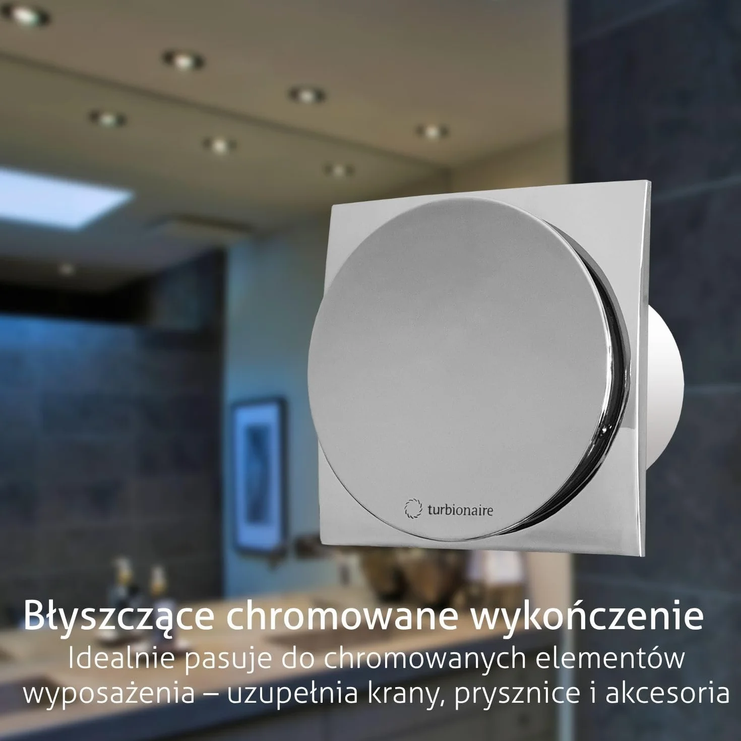 Turbionaire MIO 100 LL-SC wentylator łazienkowy, 100 mm, chromowany do ewakuacji, standard do łazienki, kuchni, silnika z łożyskami kulkowymi, blokada biegu wstecznego, stopień ochrony IPX4 przed