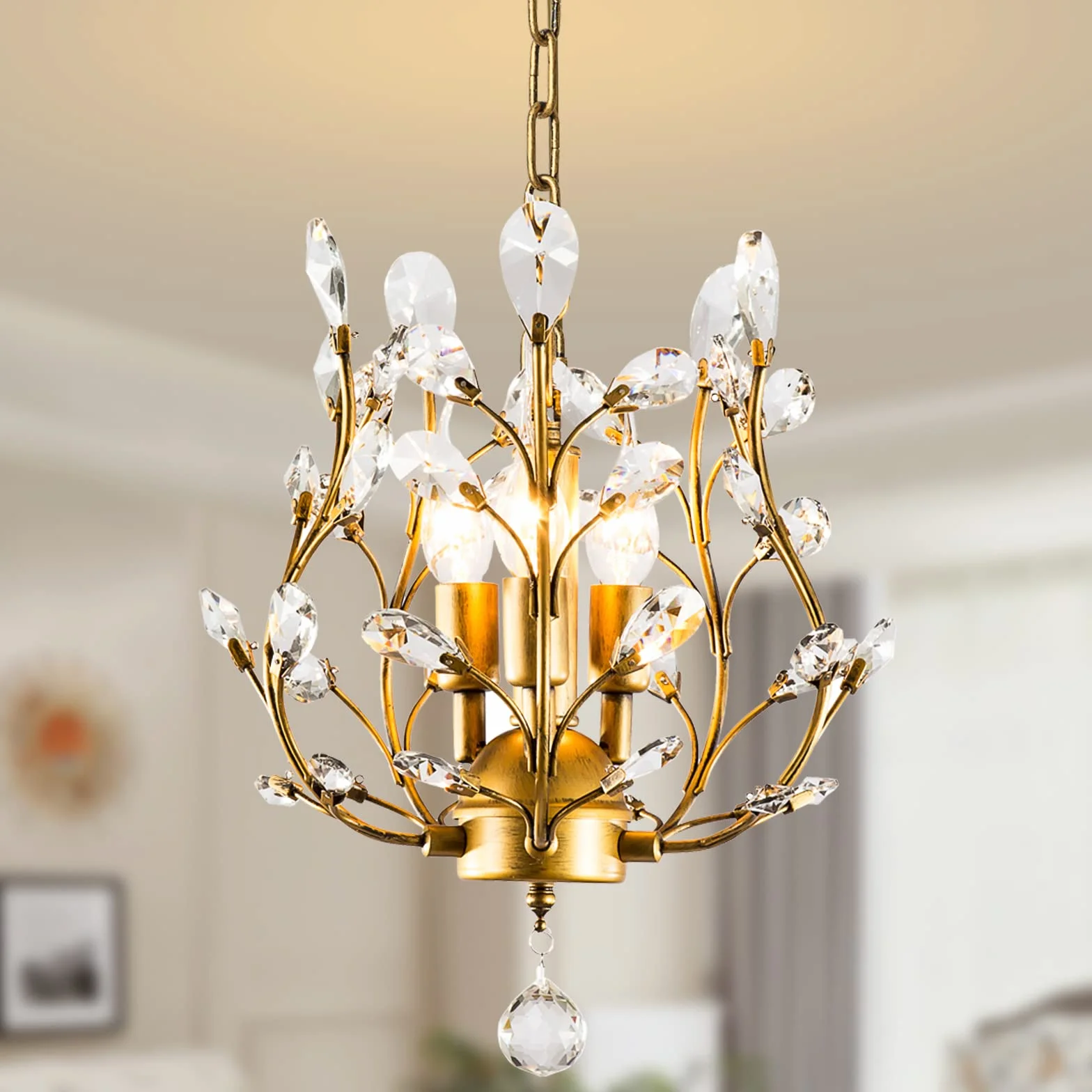 Ganeed Kryształowe żyrandole K9 Crystal Pendant Light Chandelier Lighting Fixtures Ceiling Light for Living Room Bedroom Restaurant Hallway Gold 3 Lights