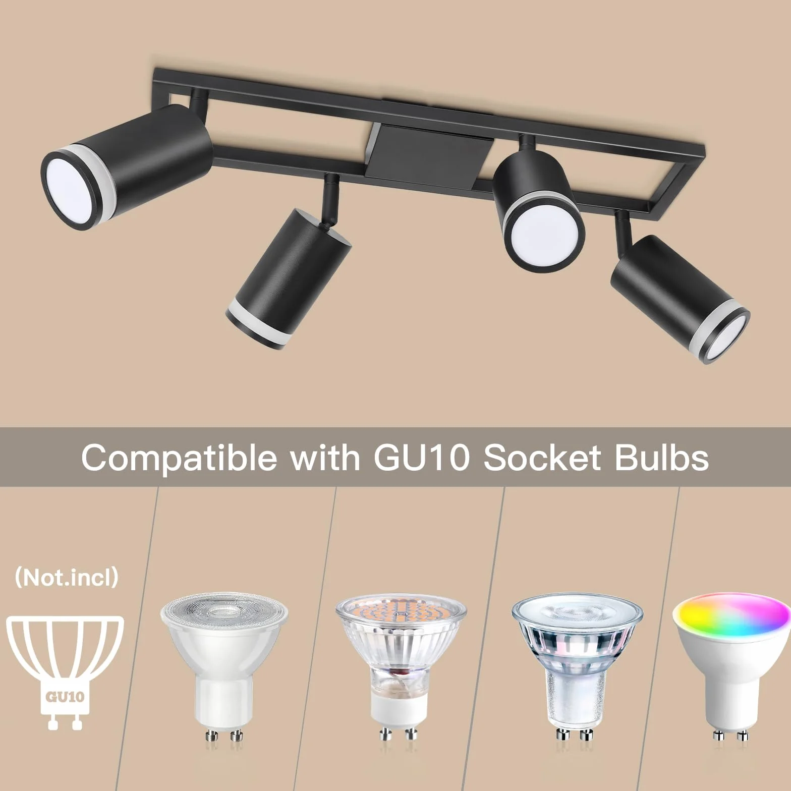 Lampa sufitowa LED z 4 punktami, nowoczesne podwójne obrotowe lampy sufitowe GU10, czarna lampa sufitowa z 4 punktami, do kuchni, sypialni, salonu, przedpokoju, jadalni, bez żarówek